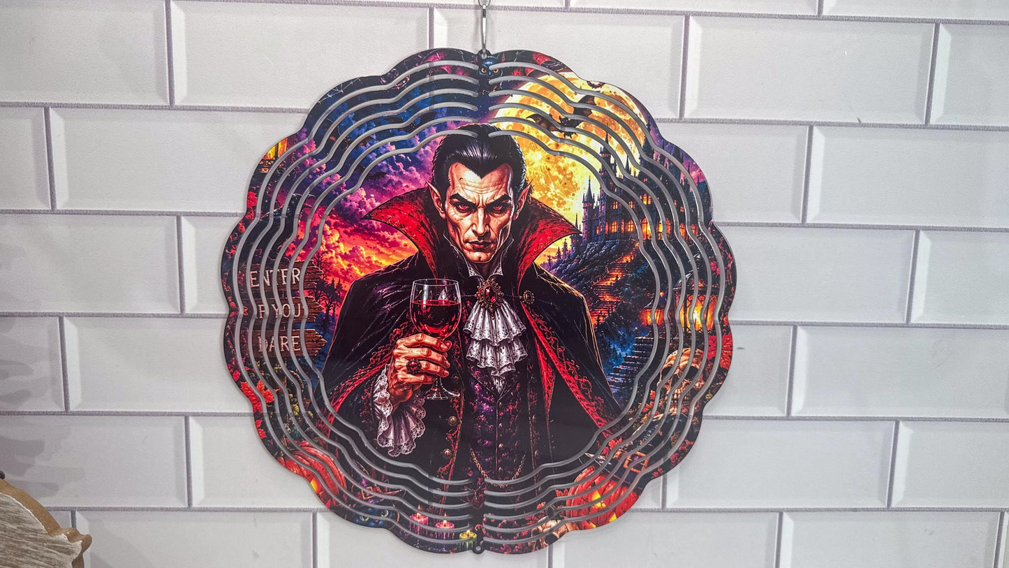 Halloween Wind Spinner, Dracula 10 Inch, 360 Swivel Porch Decor