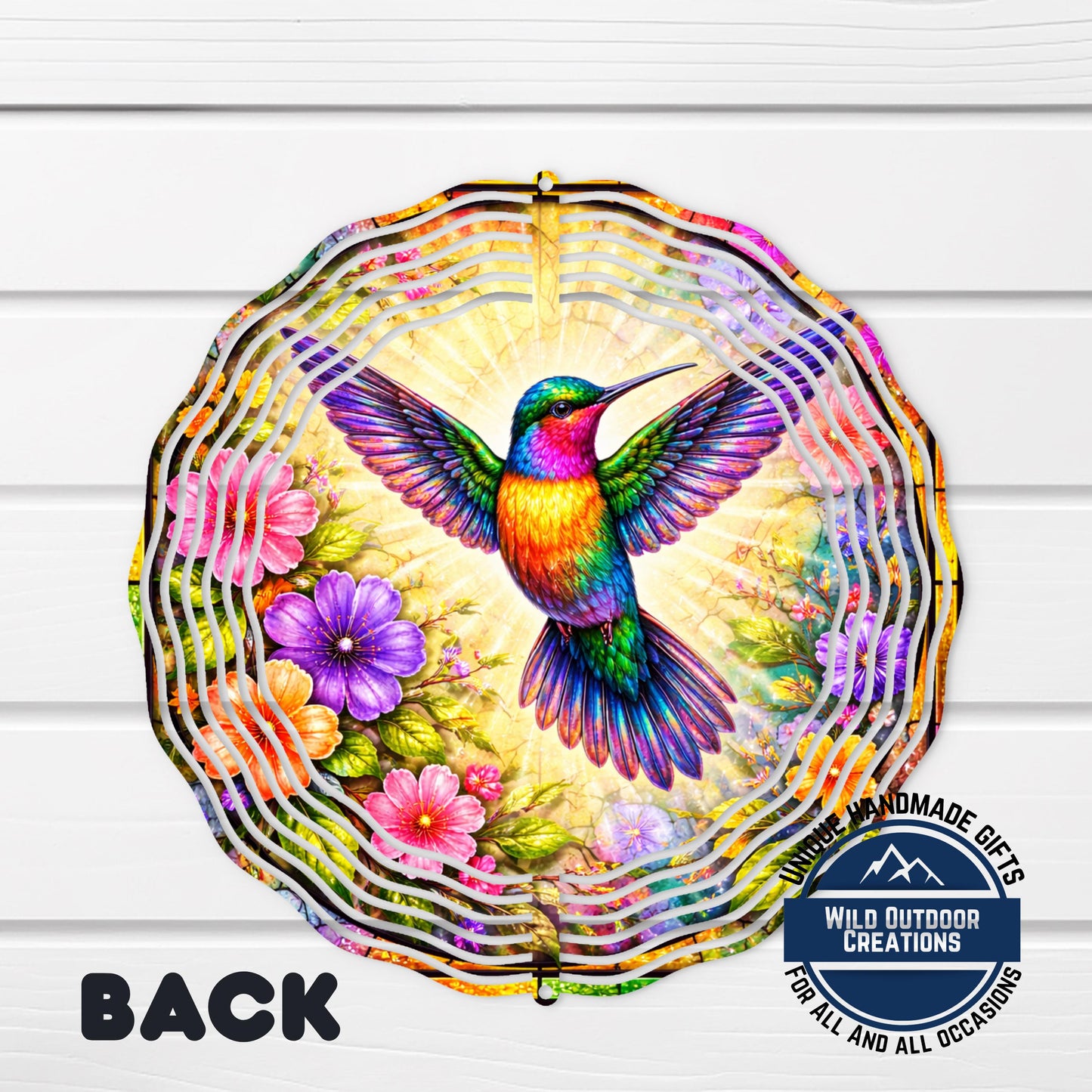 Hummingbird Garden Spinner - Double Sided 10" Floral Wind Spinner with Smooth 360 Rotation - close-up detail of design