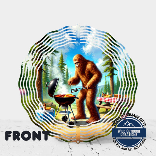 Bigfoot BBQ Wind Spinner – Aluminum Outdoor Sasquatch Garden Decor, Funny Grill Gift