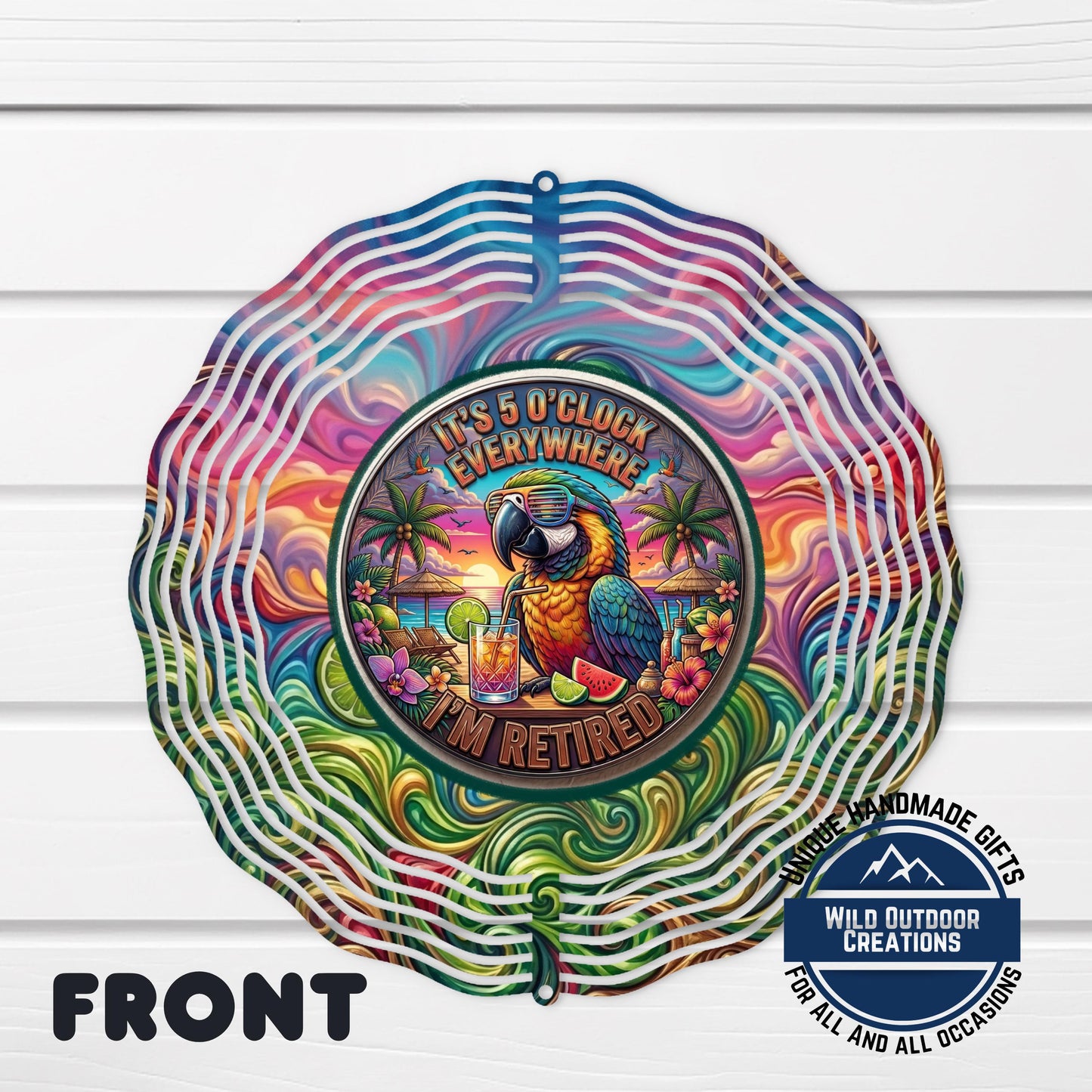 Retirement Wind Spinner - Double Sided Aluminum Garden Decor With Tropical Parrot