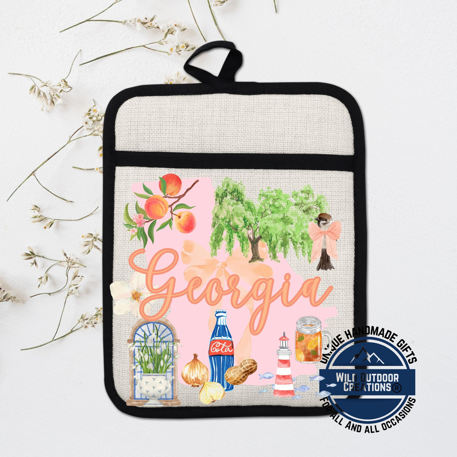 Georgia Pot Holder | Non Slip Silicone Pocket Potholder - Peach State Kitchen Gift - scale and size reference