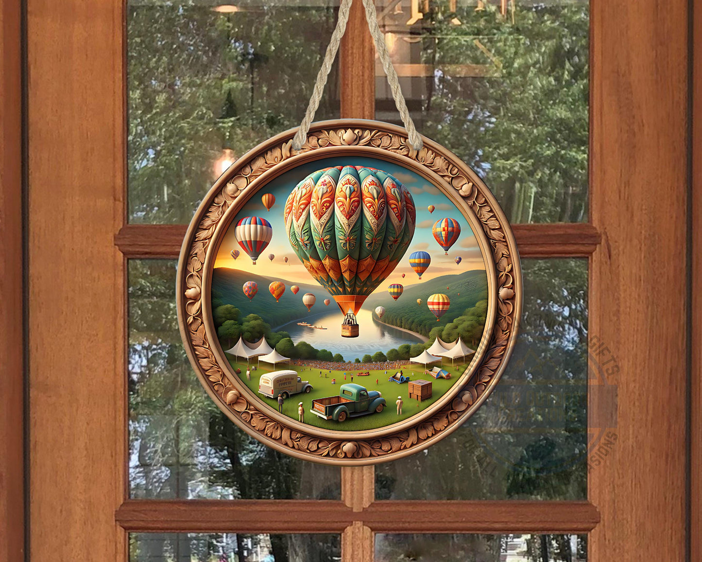 Aluminum Door Hanger – County Fair Hot Air Balloon Outdoor Door Sign, 10 Inch