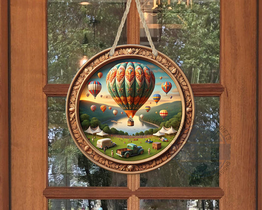 Aluminum Door Hanger – County Fair Hot Air Balloon Outdoor Door Sign, 10 Inch