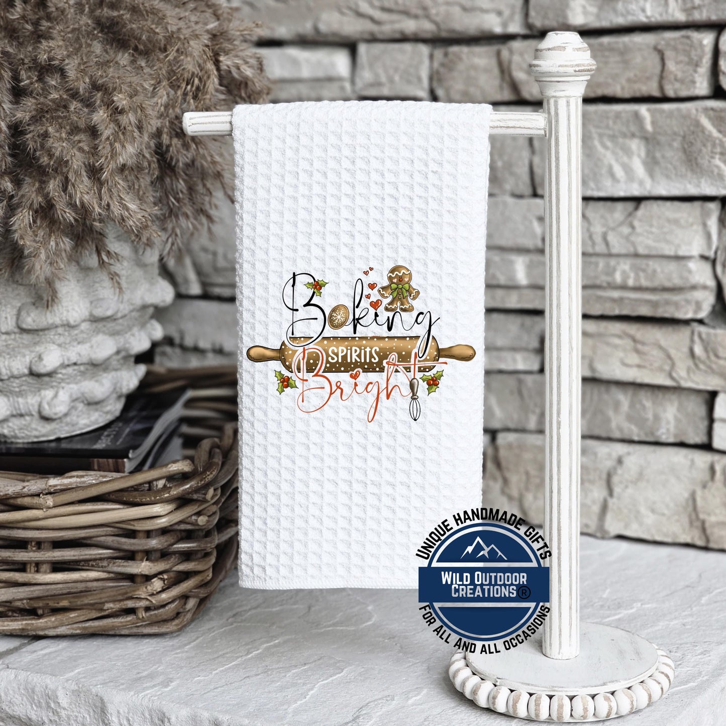 Baking Spirits Bright Christmas Kitchen Towel Gingerbread Waffle Weave Holiday Baker Decor Gift