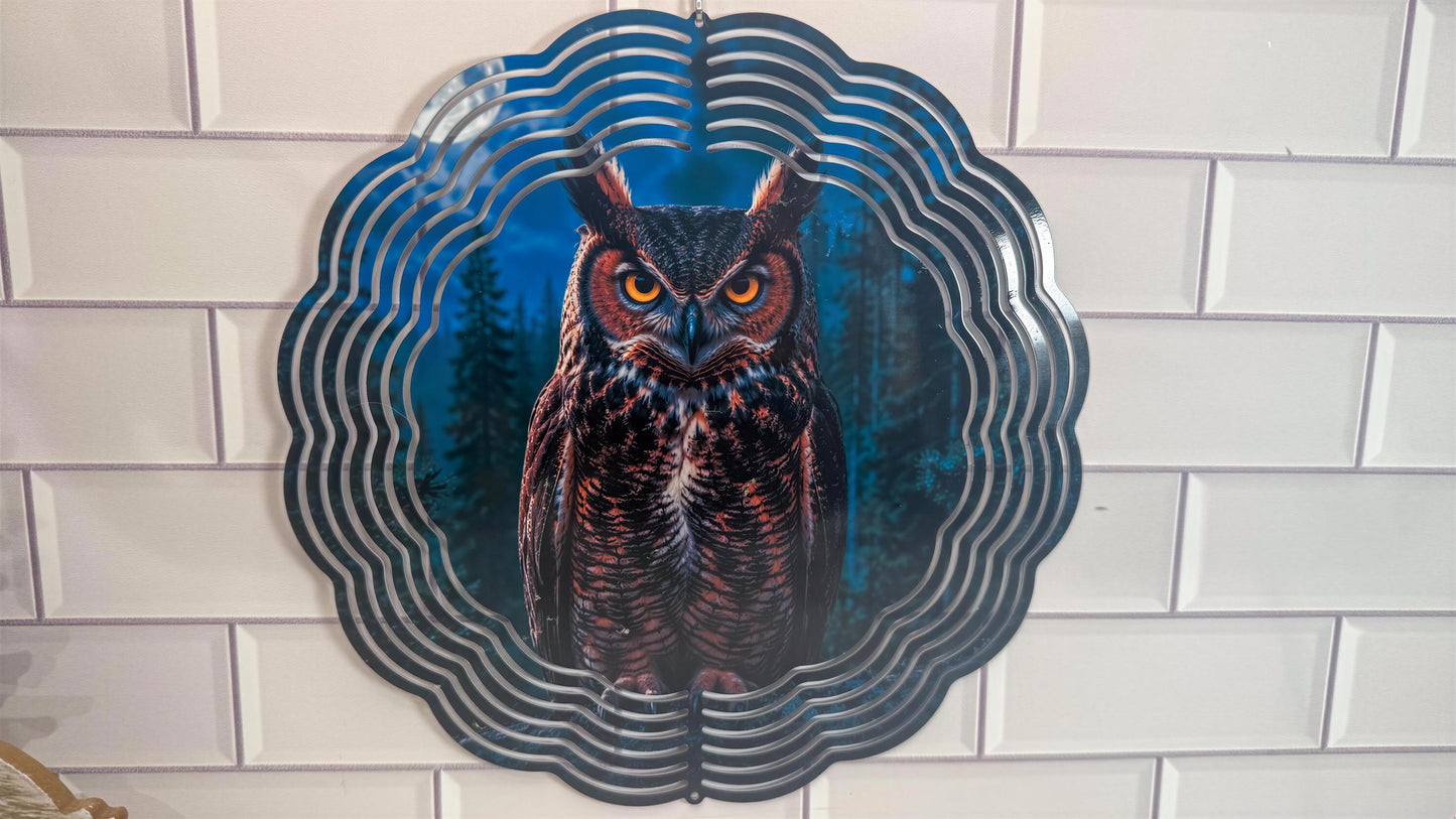 Owl 10 Inch Wind Spinner | 360 Swivel | Indoor Outdoor Décor, Flat Pack, Easy Setup Display
