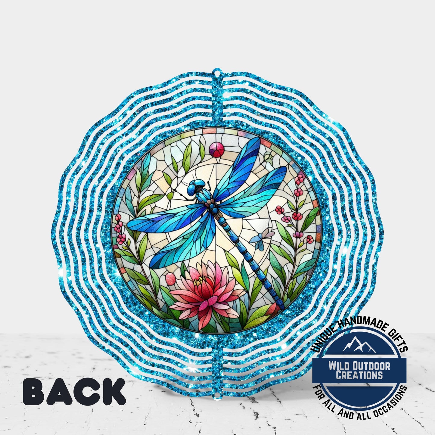 Dragonfly Wind Spinner - Vibrant Faux Glitter Stained Glass Garden Decor