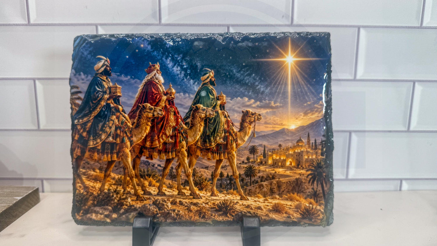 Three Wise Men Gift, Magi Starry Night Slate Plaque | Natural Stone | Small Large Table Display