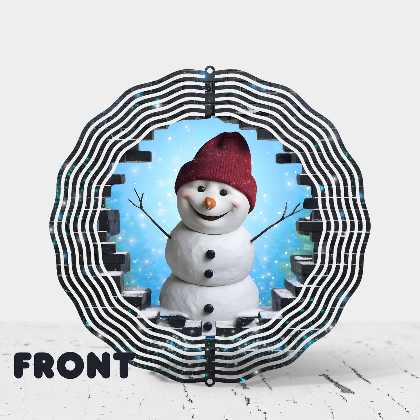 3D Snowman Wind Spinner - 10x10 Inch Aluminum Outdoor Art UV Coated 360 Rotation Perfect Christmas Gift