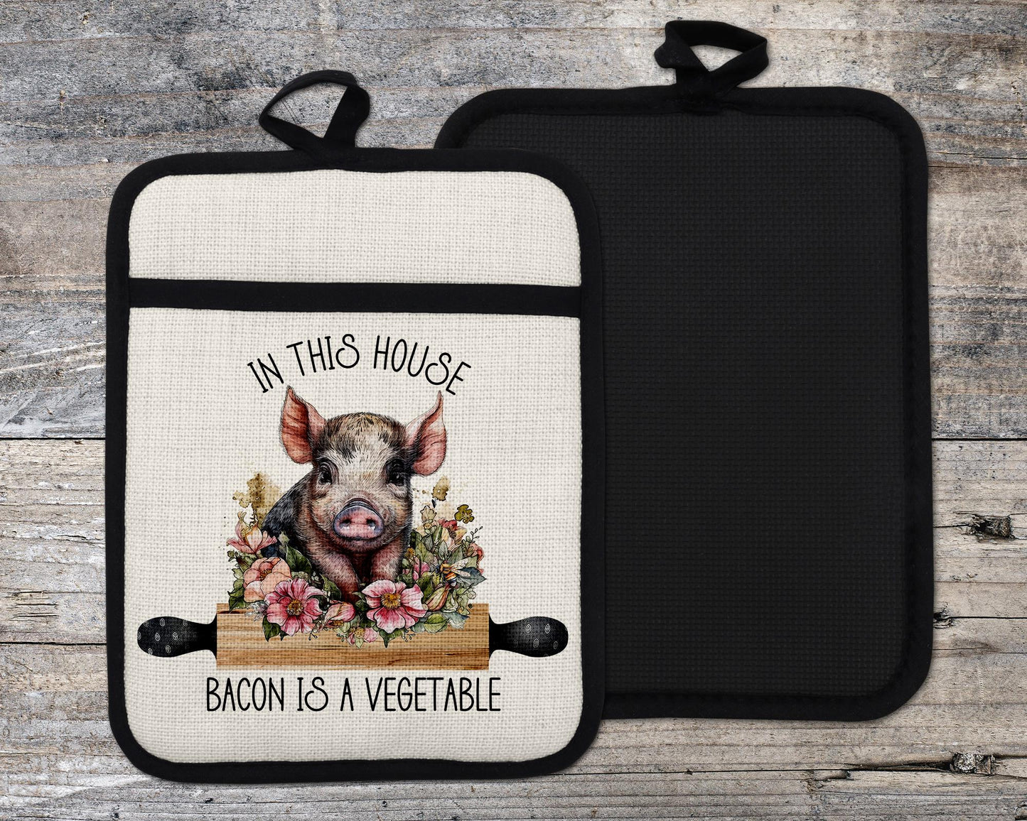 Funny Pig Pot Holder, Farmhouse Kitchen Decor, Bacon Vegetable