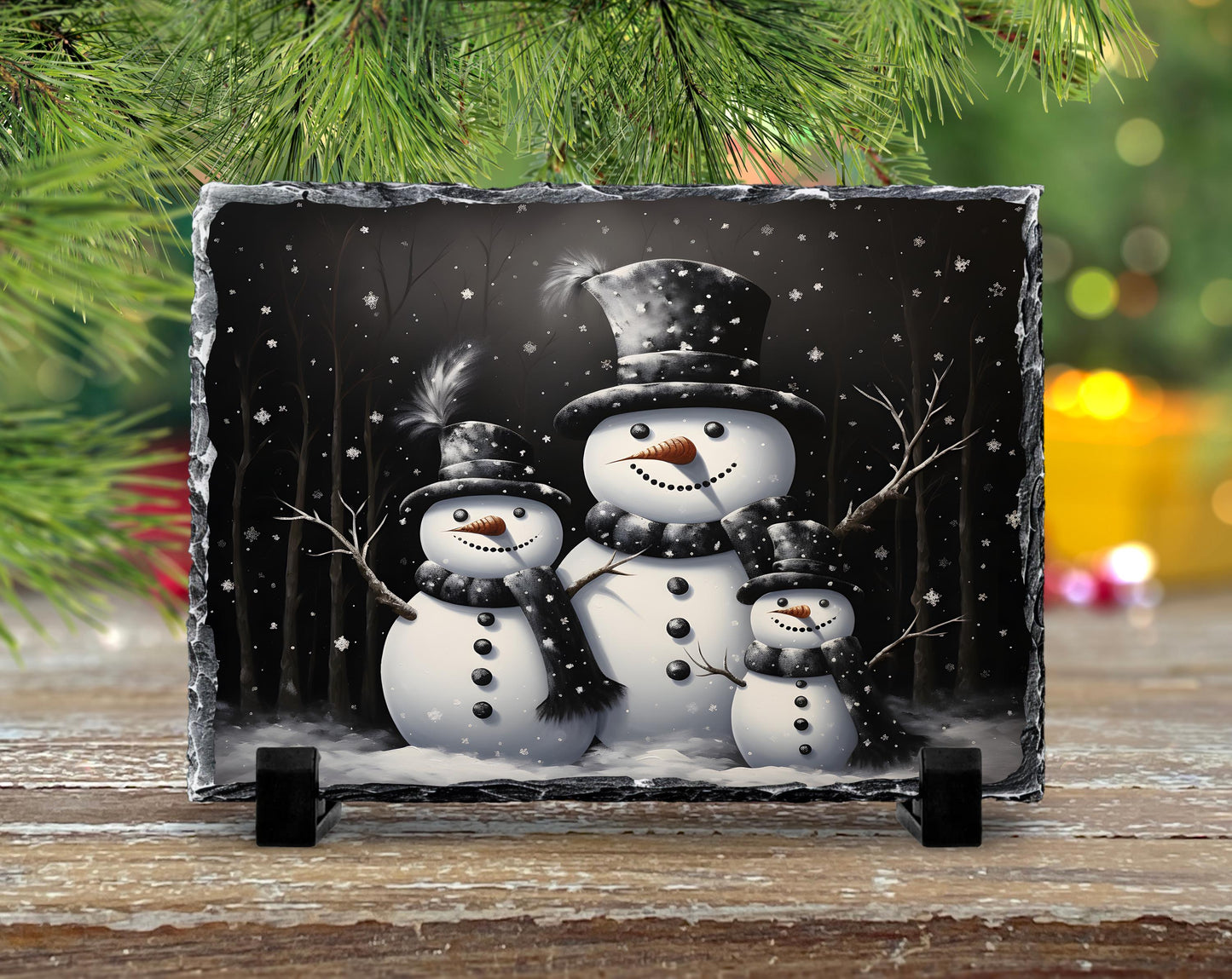 Handcrafted Christmas Snowman Slate Plaque with Fractured Edges  Unique Holiday Decor and Winter Celebration Gift