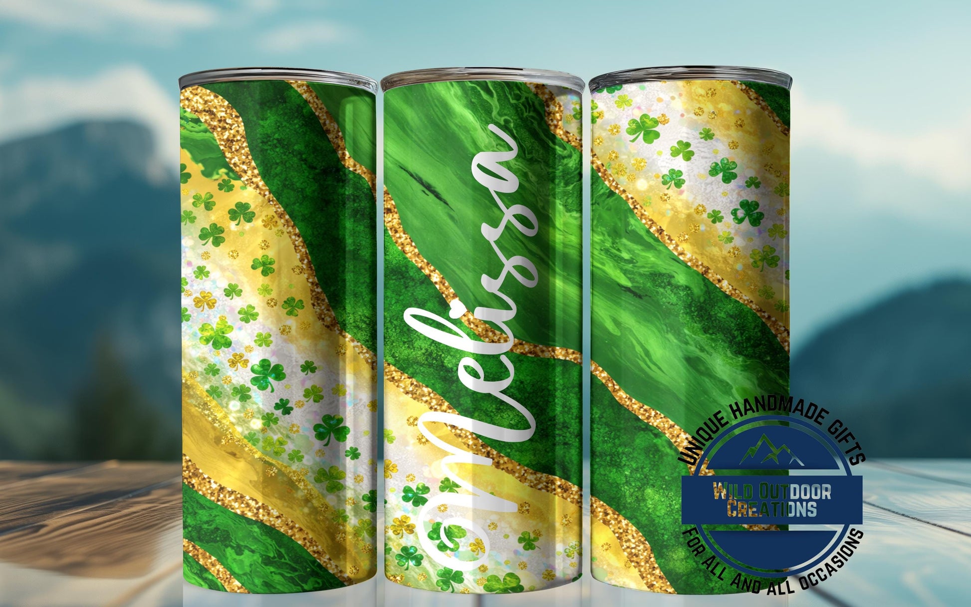 St Patrick's Day Tumbler - Custom Skinny Glow Green Cup With Name & Reusable Straw - product dimensions and specifications