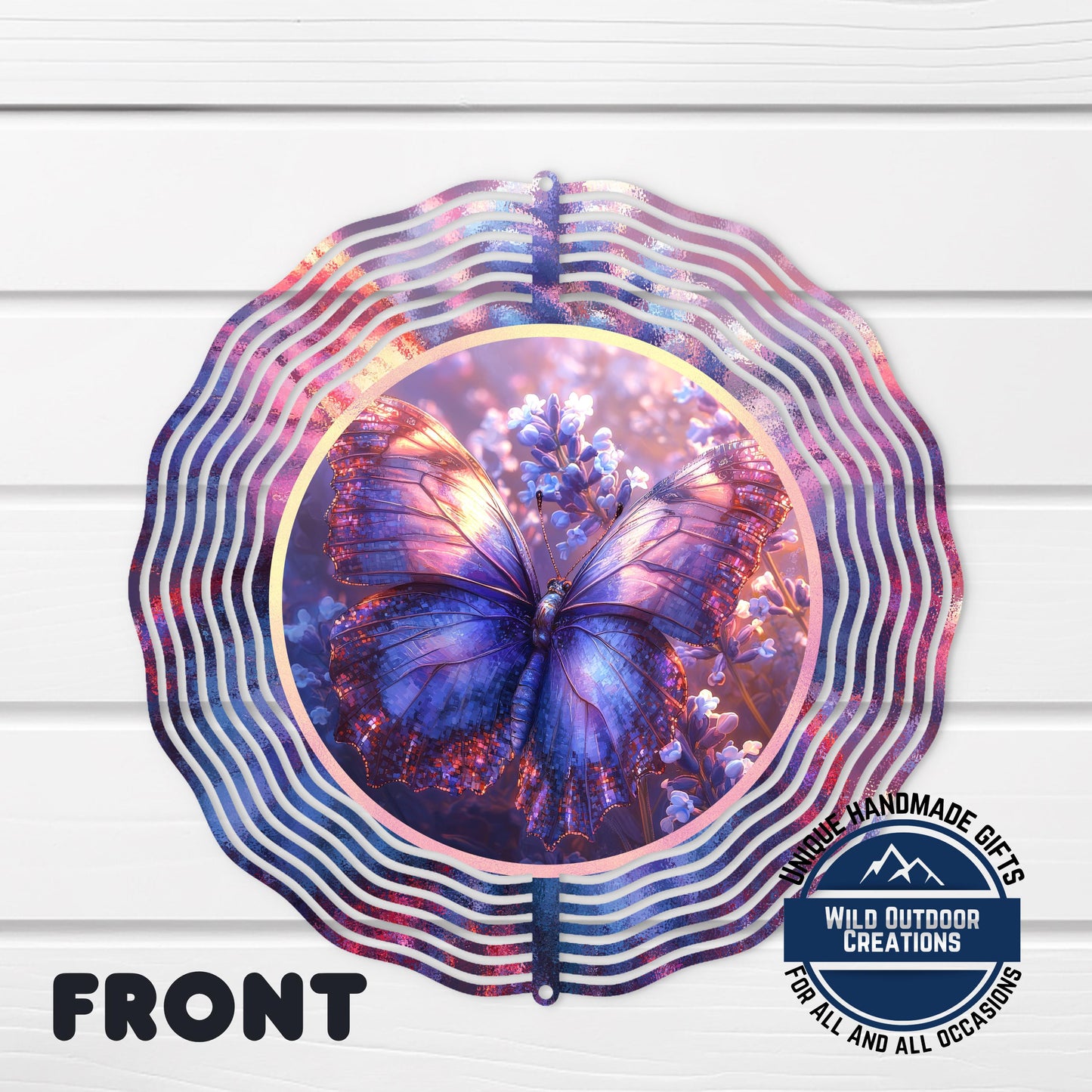Butterfly Wind Spinner - Purple Blue Aluminum Garden Art | 360° Swivel Outdoor Décor - additional angle