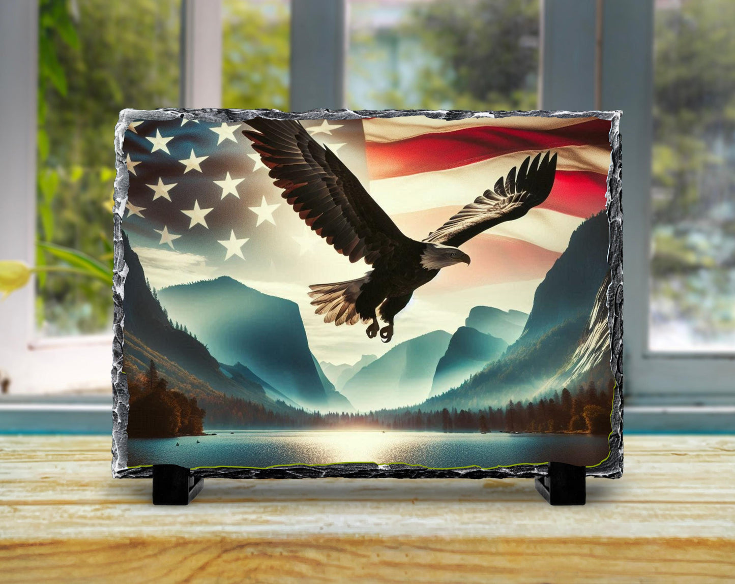 Bald Eagle Slate Sign – American Flag Art | Rustic Americana Style Decor