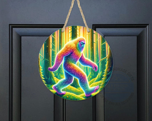 Bigfoot Door Hanger – Psychedelic Decor | Colorful Retro Sasquatch Art