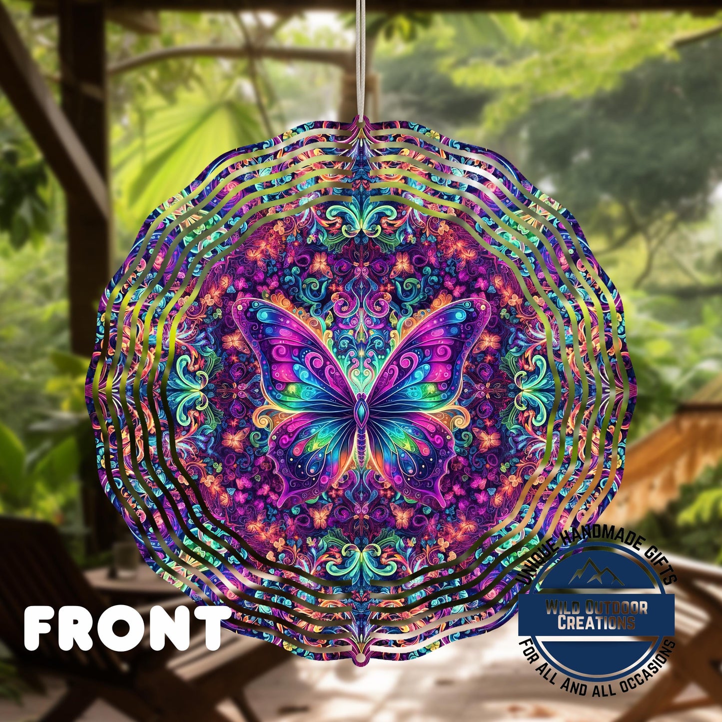 Psychedelic Butterfly Spinner - 10 Inch Outdoor Wind Spinner with 360° Swivel Hook