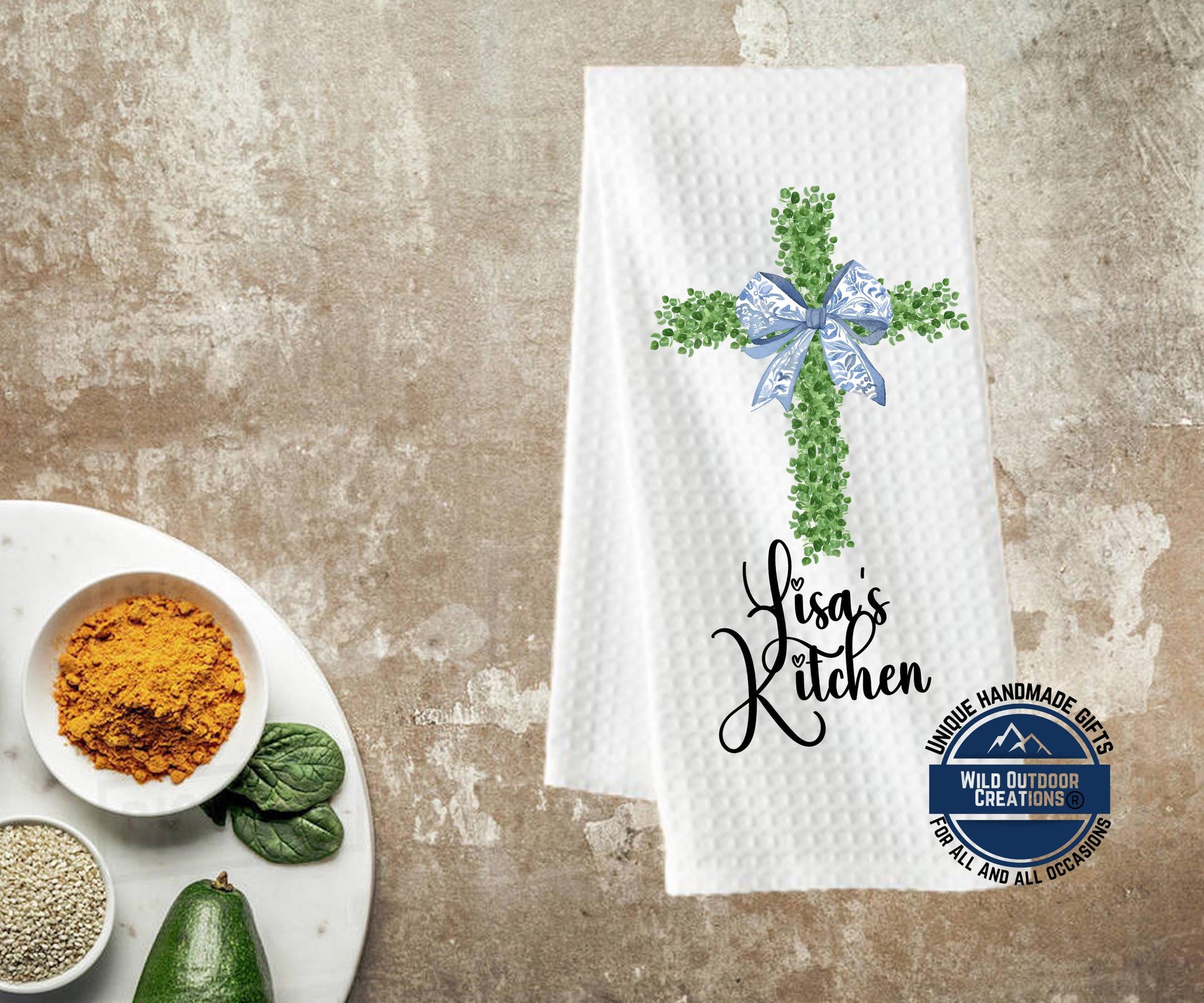 Personalized Kitchen Towel - Custom Name Cross Waffle Weave Easter Gift - additional product photo 11