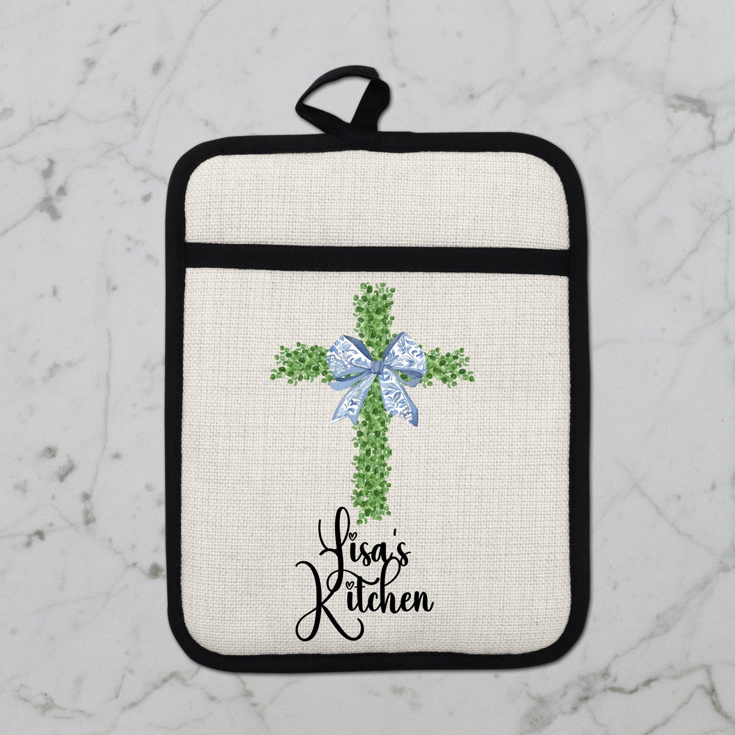 Personalized Christian Pot Holder - Custom Name Floral Cross Kitchen Gift - additional product photo 10