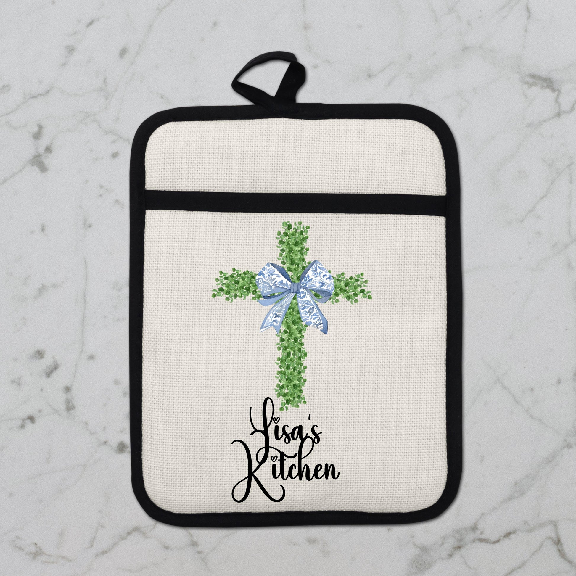Personalized Christian Pot Holder - Custom Name Floral Cross Kitchen Gift - additional product photo 10