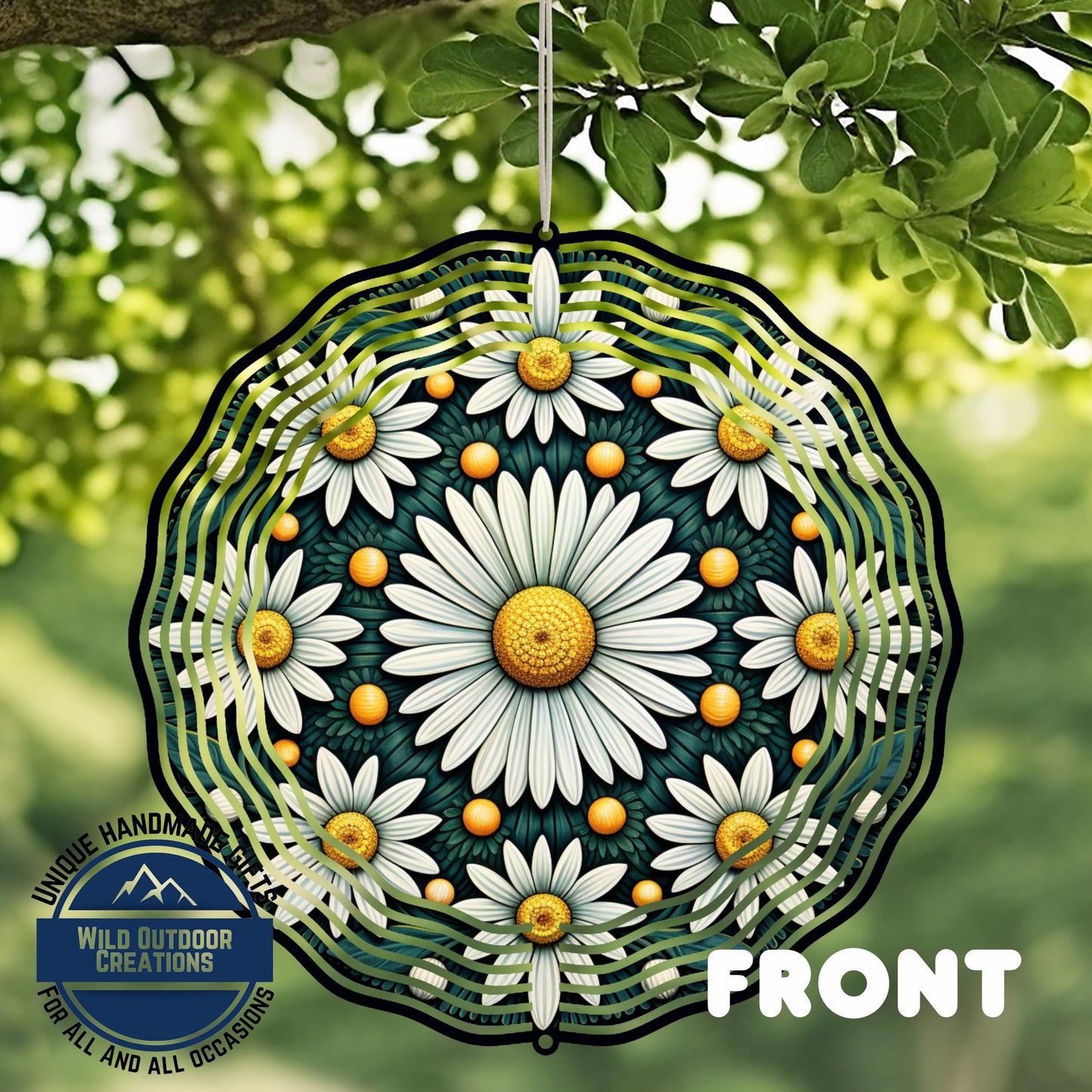 White Daisy Wind Spinner – 10 Inch Double Sided Aluminum Garden Decor