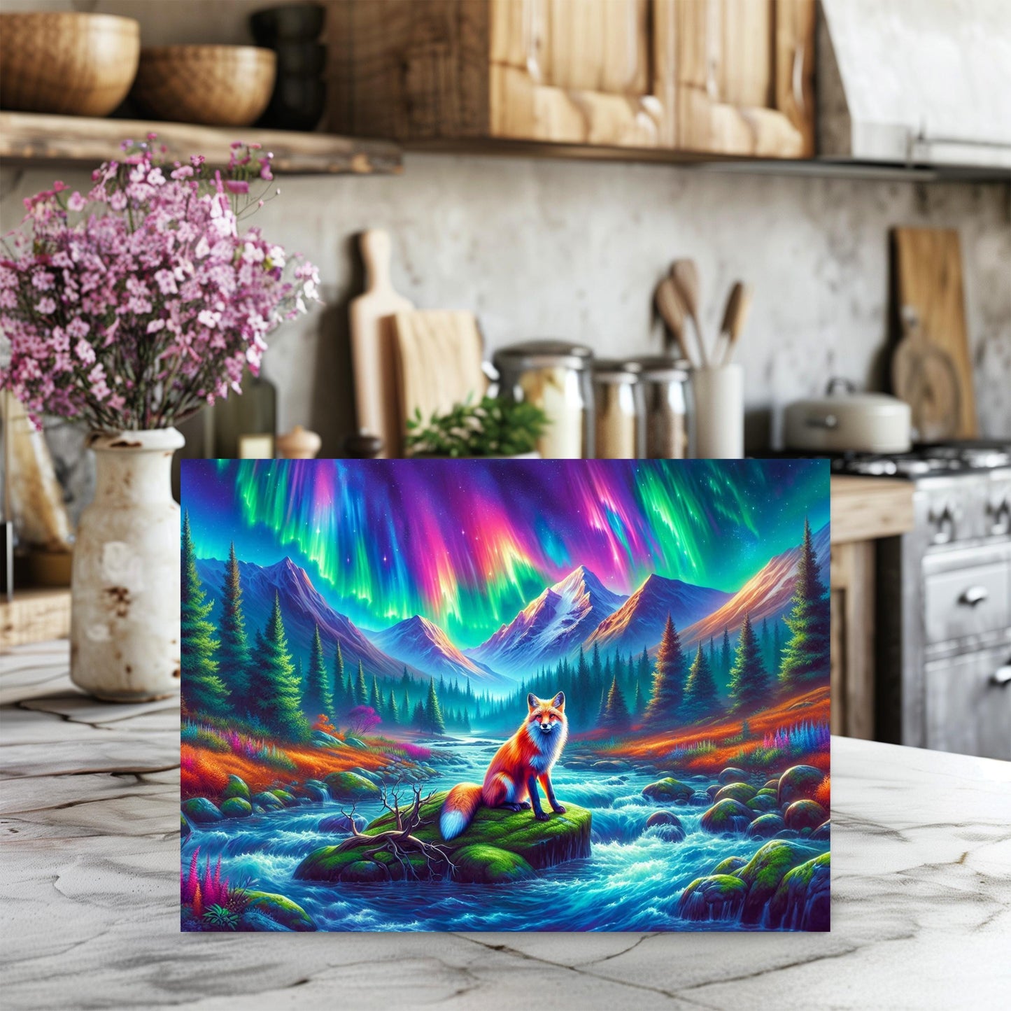 Vibrant Fox Cutting Board - 11x15 Inch Tempered Glass Mountain Valley Design