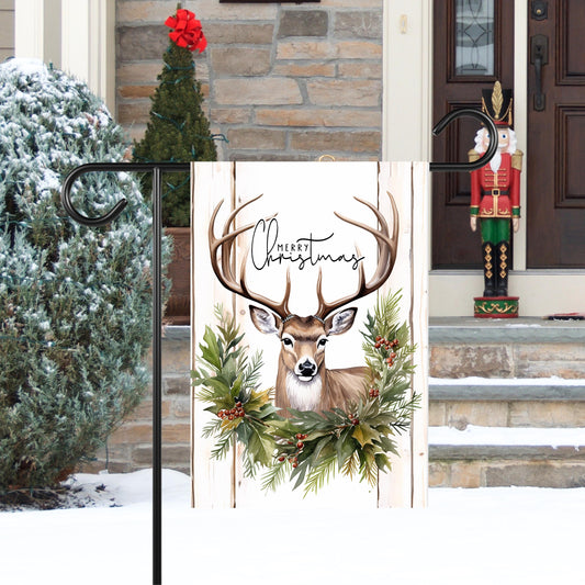 Woodland Merry Christmas Garden Flag - 12x18 Inch Holiday Outdoor Decor