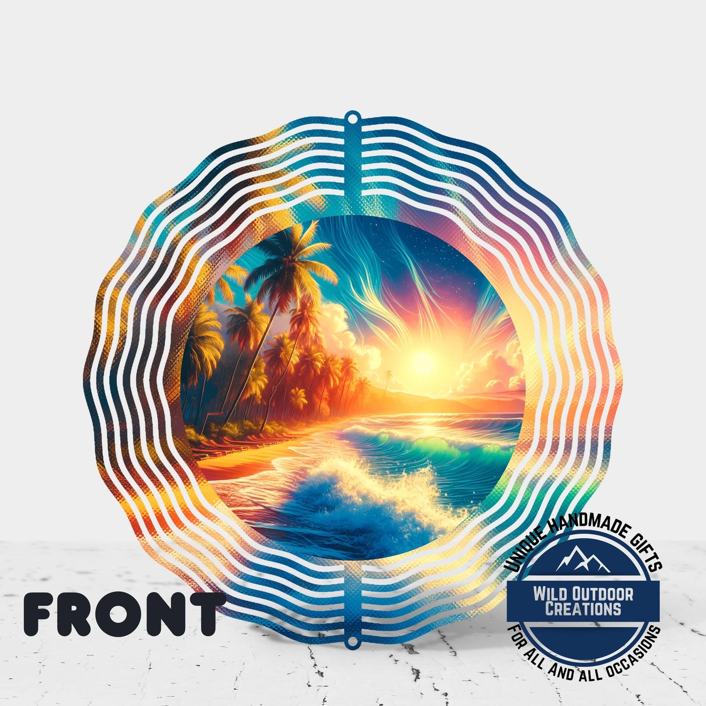 Garden Wind Spinner - Beach Sunset Spinner | Aluminum Coastal Decor, UV Protected