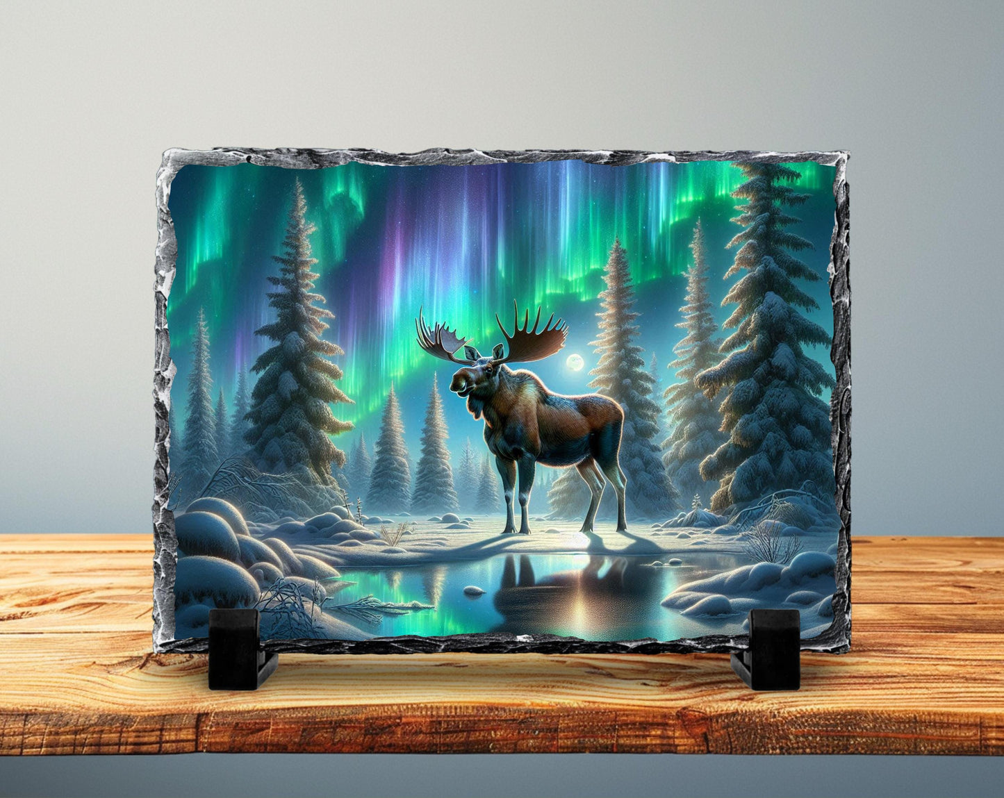 Moose Slate Plaque – Northern Lights Art | Rustic Cabin Decor, Wildlife Wall Art