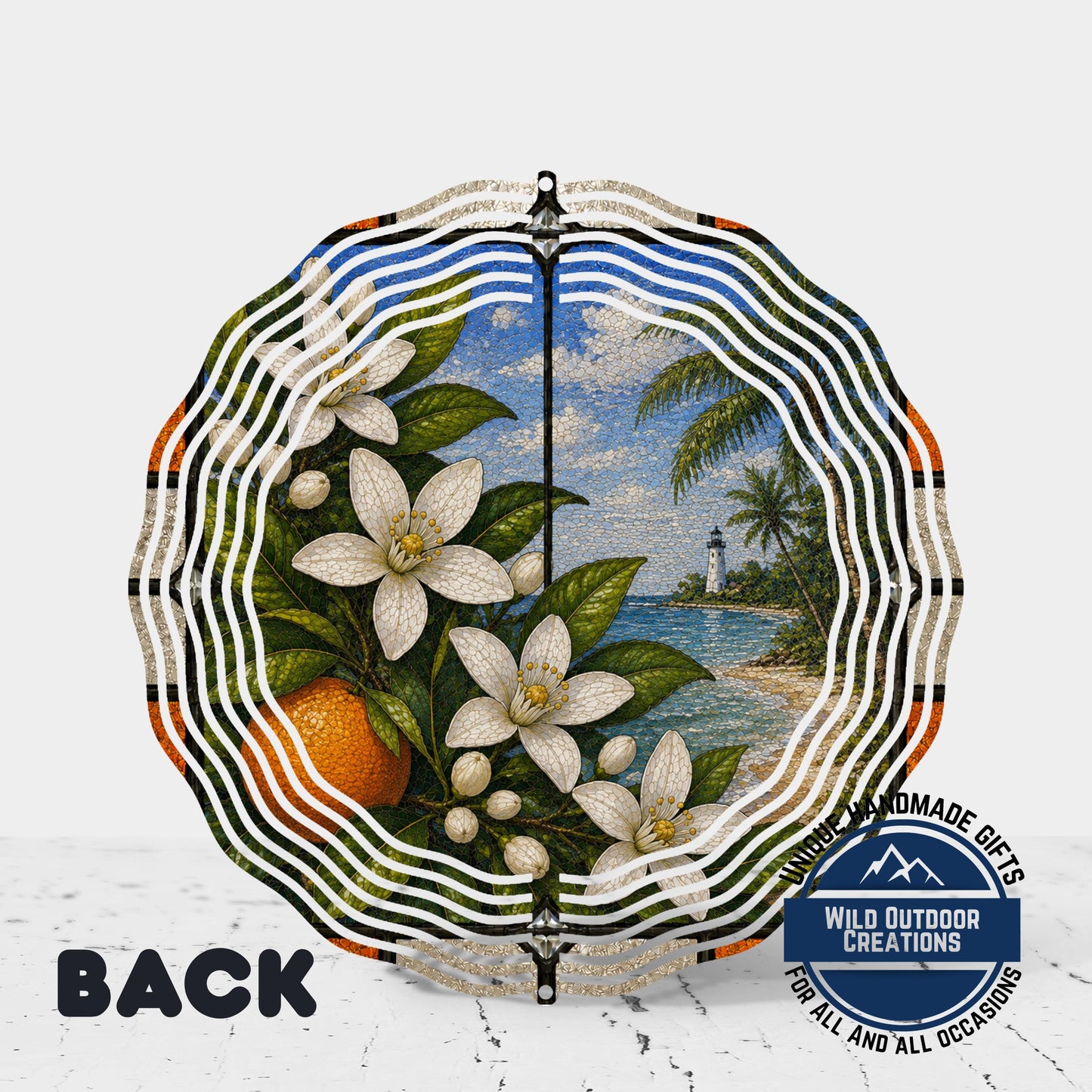 Orange Blossom Wind Spinner - Florida State Flower Aluminum Outdoor Garden Decor