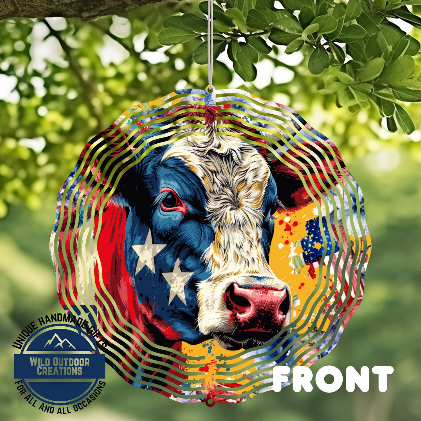 Patriotic Cow Wind Spinner - Aluminum Outdoor Garden Decor With American Flag