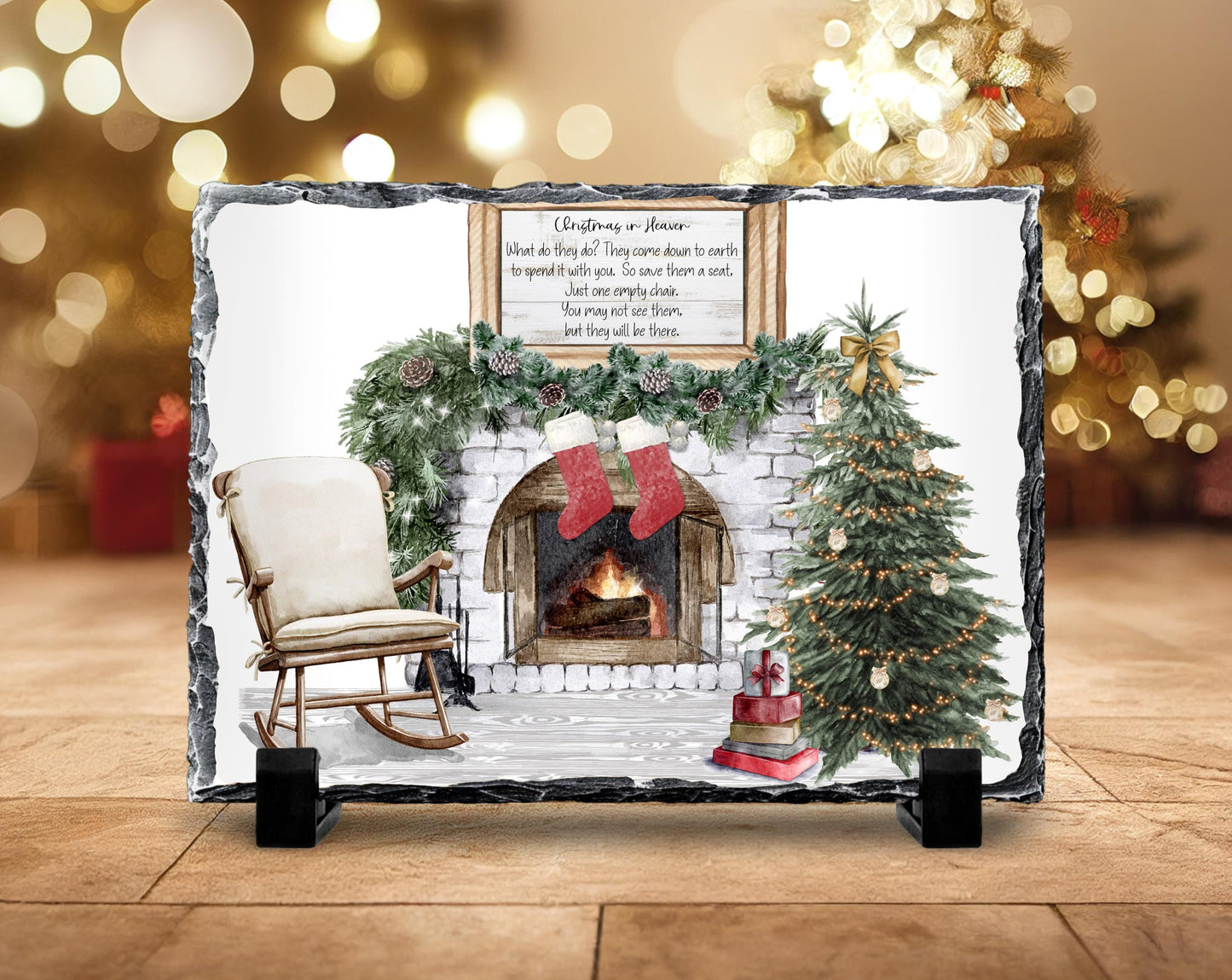 Christmas Memorial Slate Sign with Rustic Scene  Heartfelt Quote  A Thoughtful Gift for Grieving Families