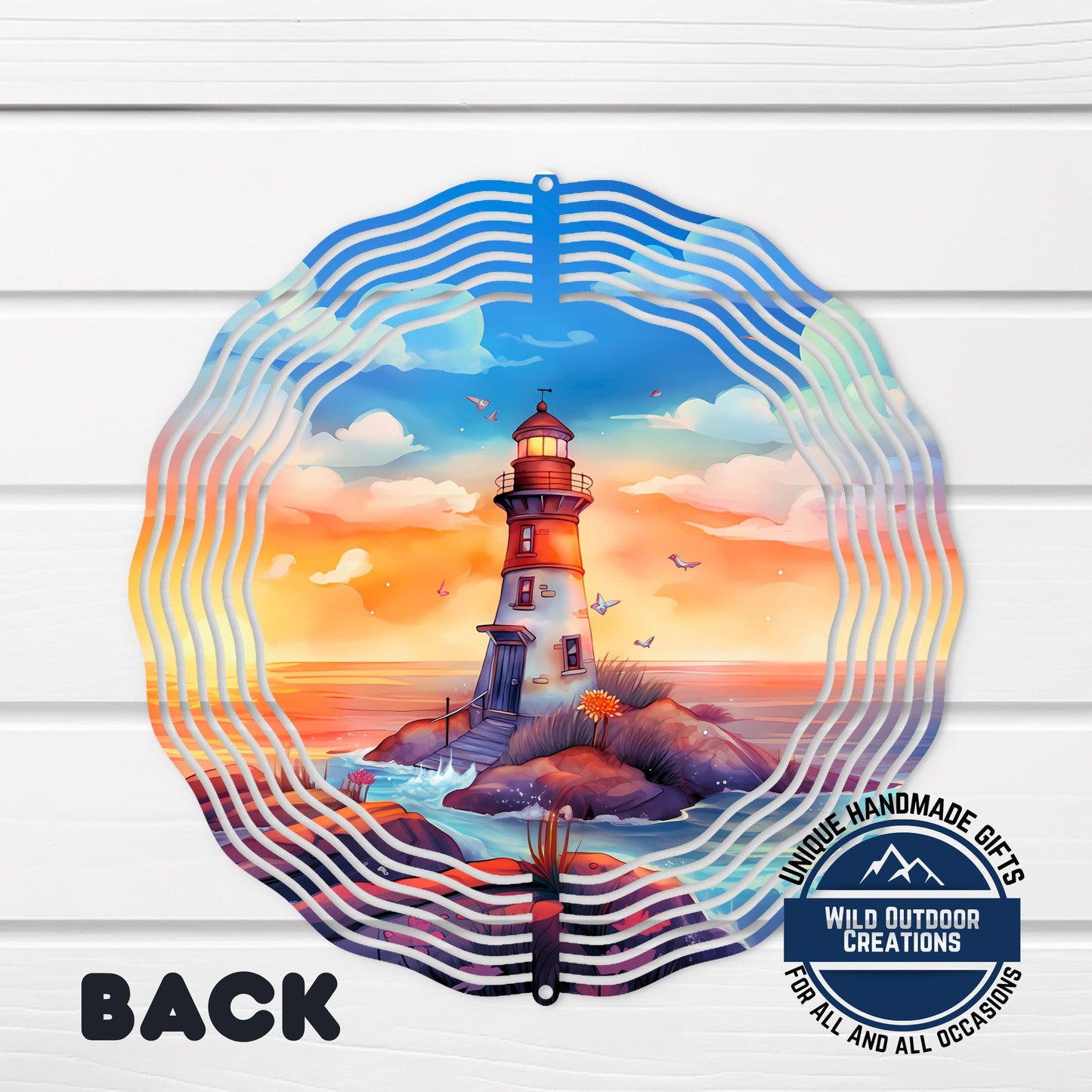 Watercolor Lighthouse Wind Spinner – Coastal Patio Decor with 360 Degree Swivel