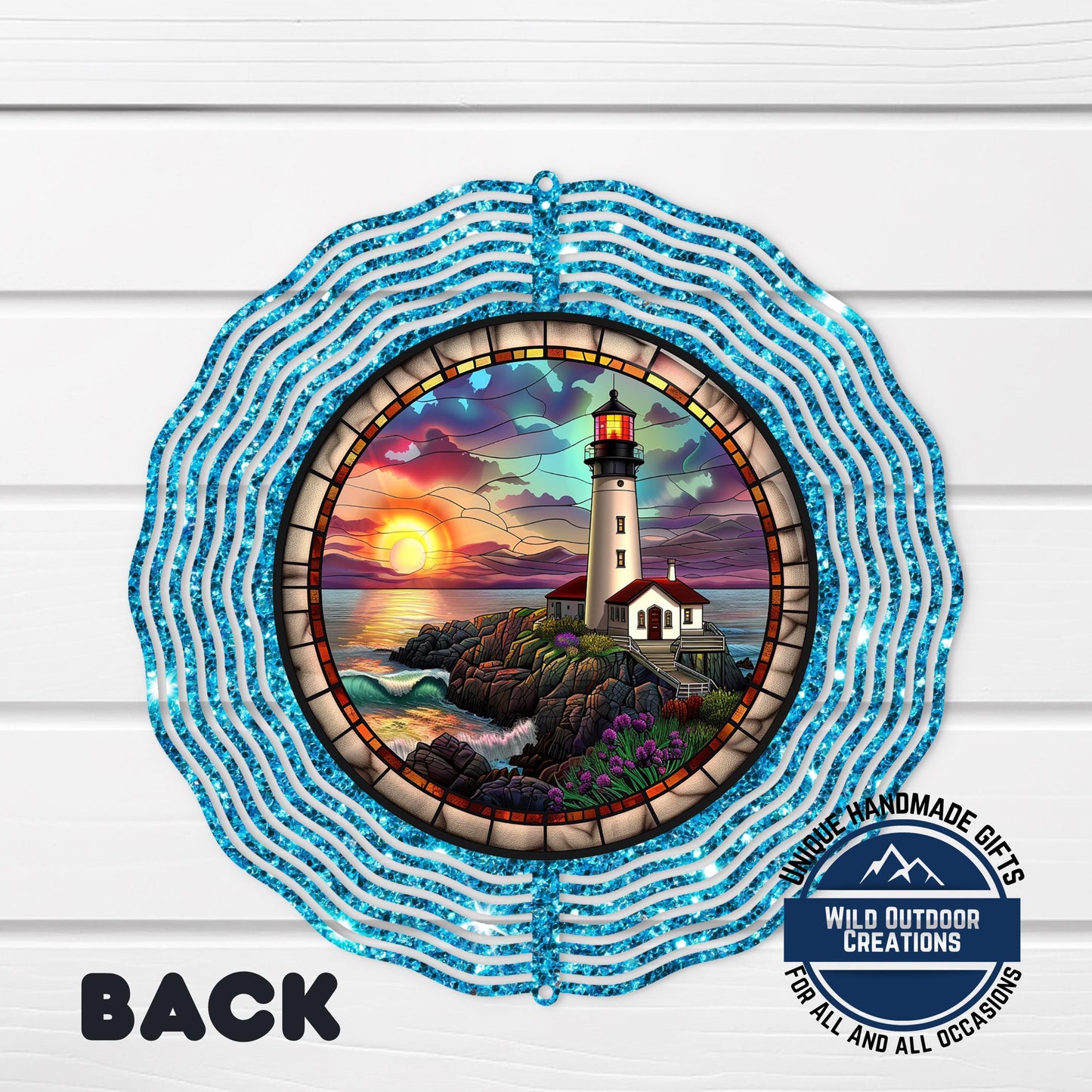 Lighthouse Wind Spinner - Double Sided Coastal Yard Art with 360 Swivel Hook - product dimensions and specifications