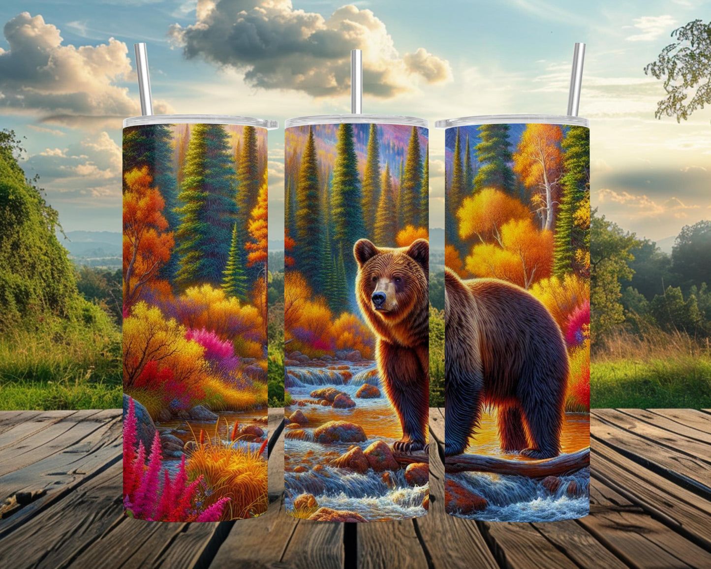 Autumn Bear Tumbler - Rustic Wildlife Mug for Nature Lovers