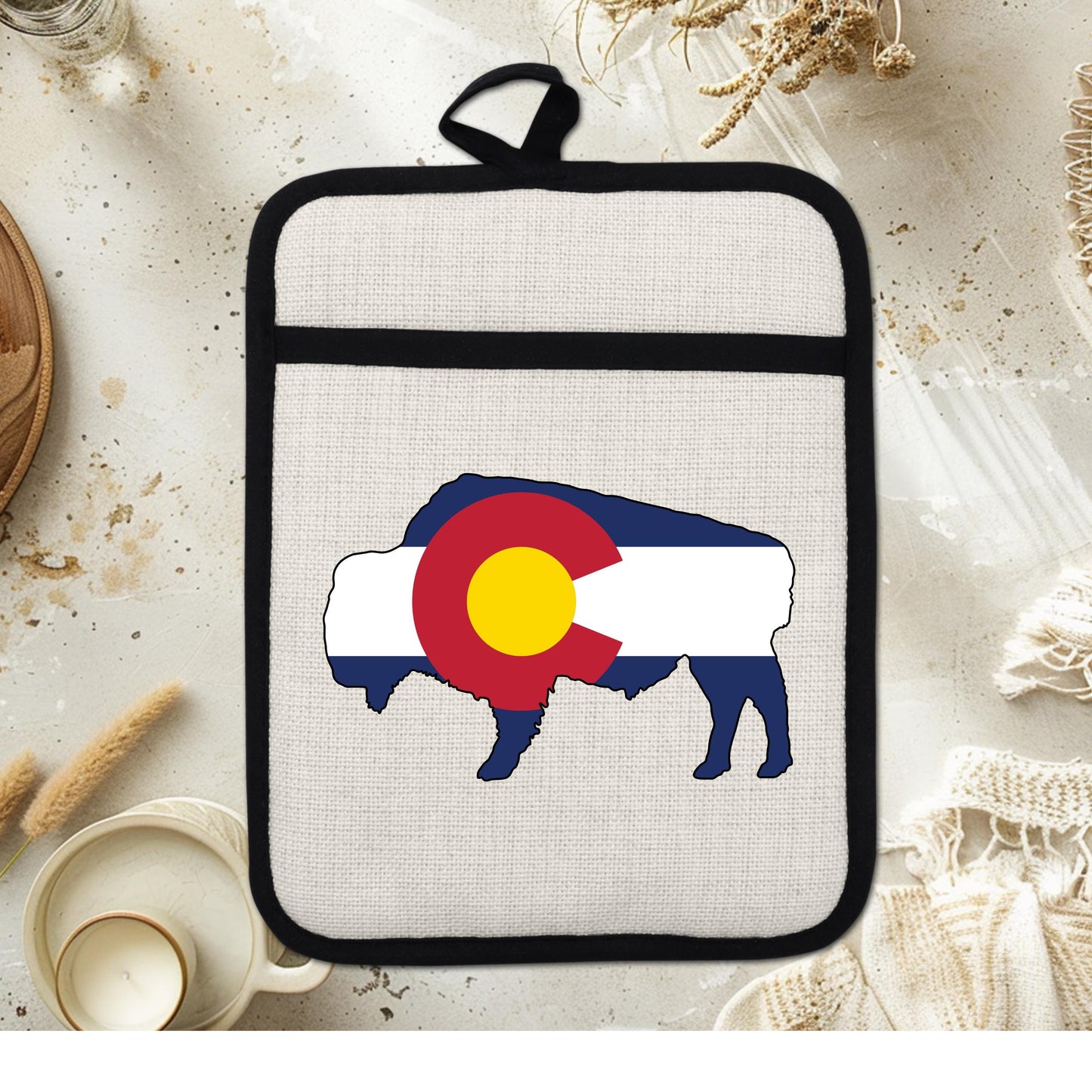 Bison Pot Holder – Colorado Pot Holder With Linen & Silicone, Heat Resistant Trivet