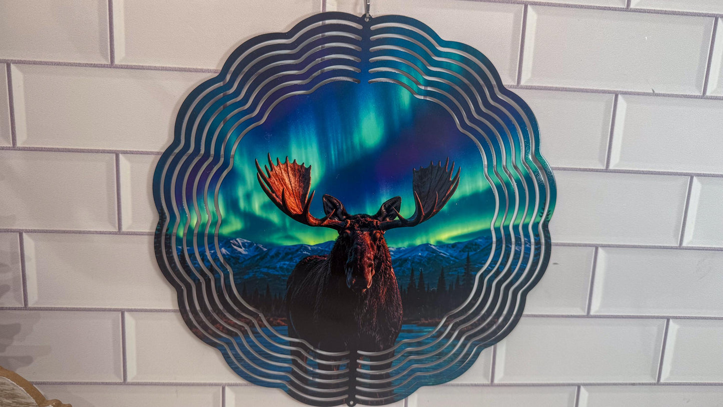 Northern Lights Moose | 10 Inch Wind Spinner - Wildlife Garden Decor | Indoor Outdoor Accent