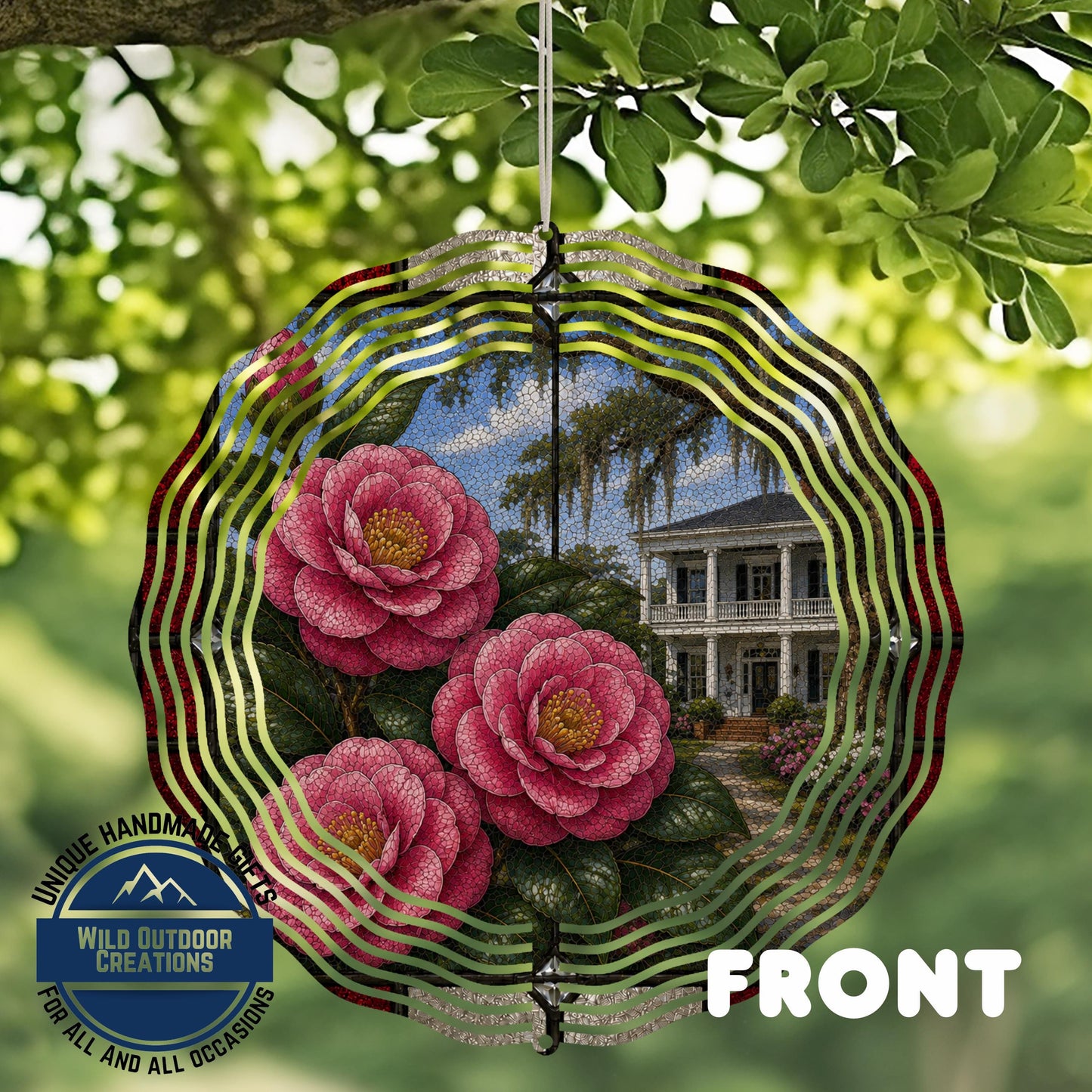 California Poppy Wind Spinner - Aluminum Garden Spinner, Stained Glass Outdoor Decor
