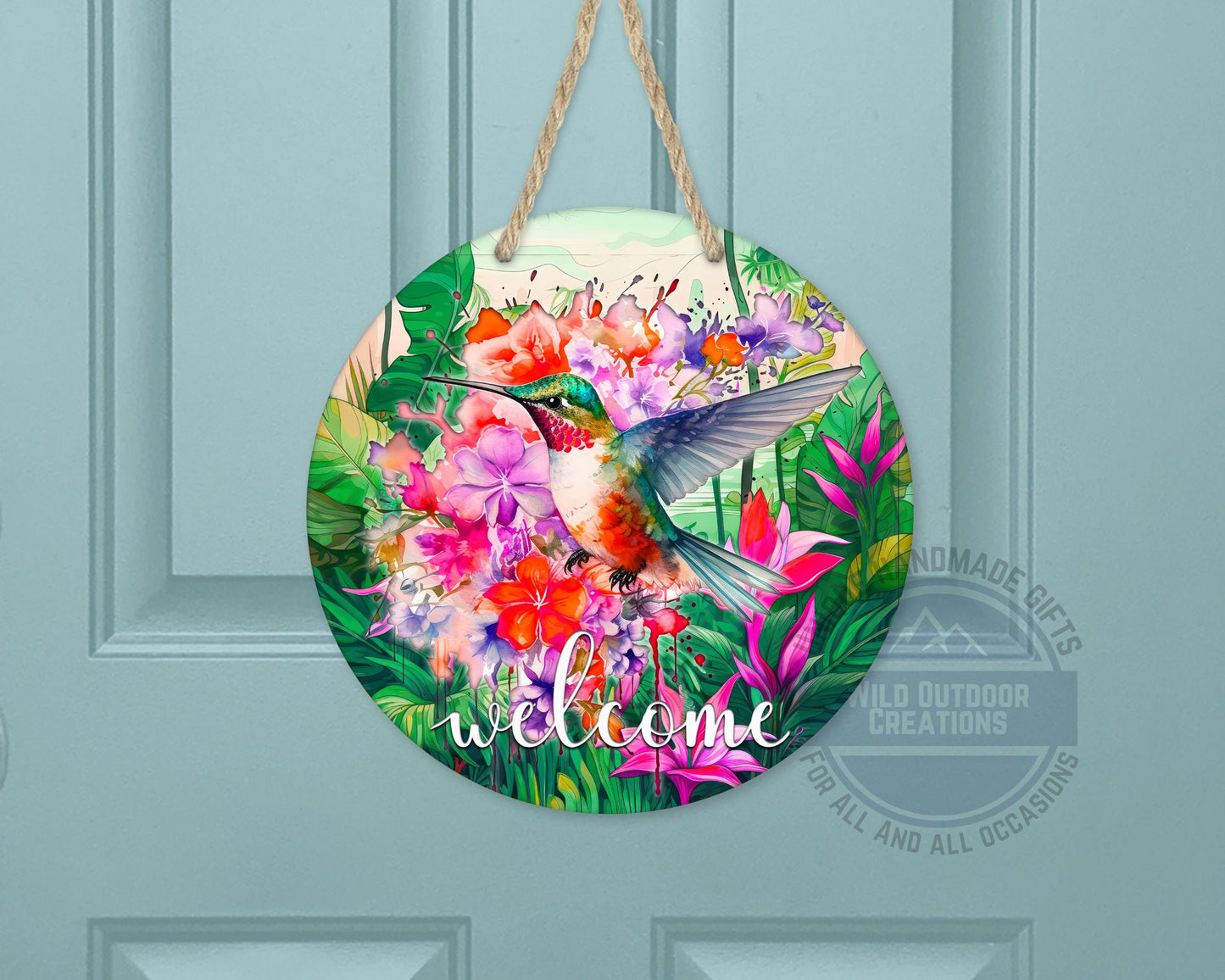 Floral Hummingbird Door Decor - Weather Resistant Garden Door Decor Sign