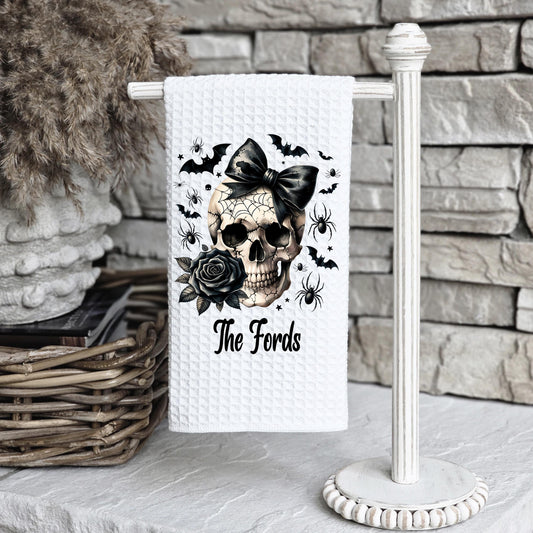 Spooky Skull and Rose Towel, Halloween Decoration, Unique Hostess Gift