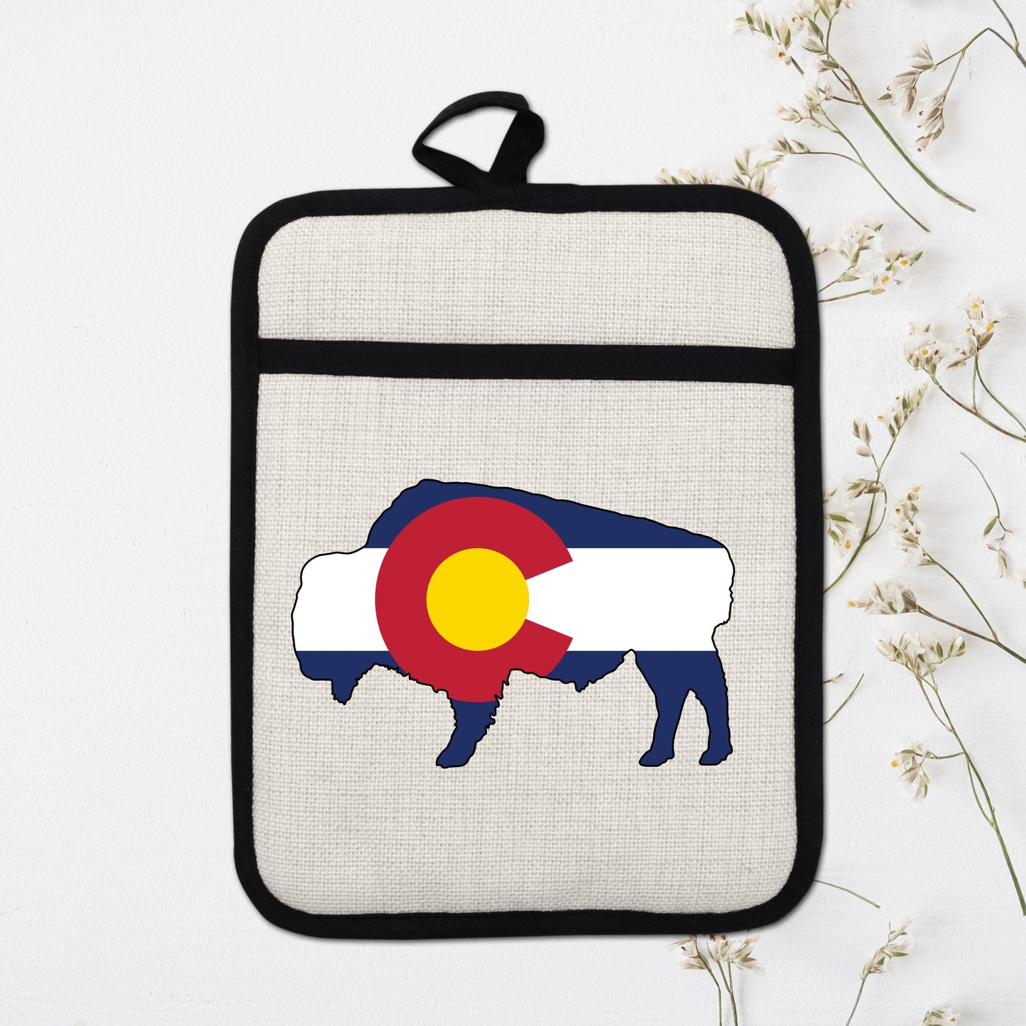 Bison Pot Holder – Colorado Pot Holder With Linen & Silicone, Heat Resistant Trivet