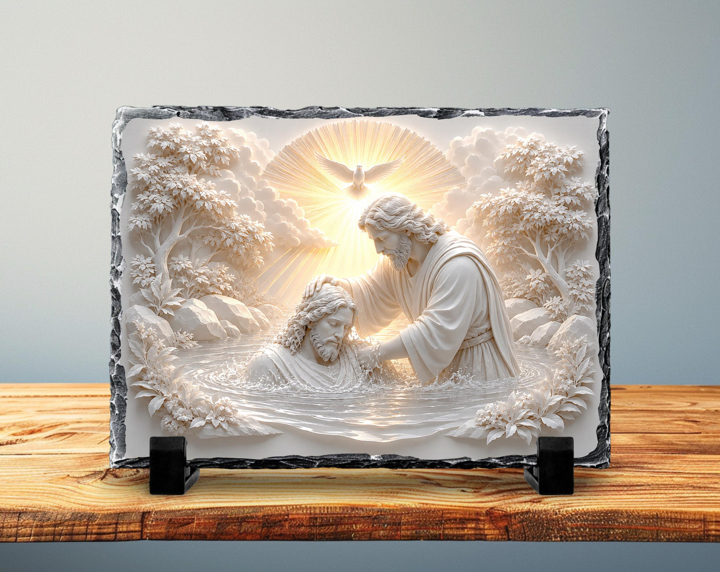 Baptism of Jesus Slate Plaque, John the Baptist Religious Decor, Christian Baptism Gift