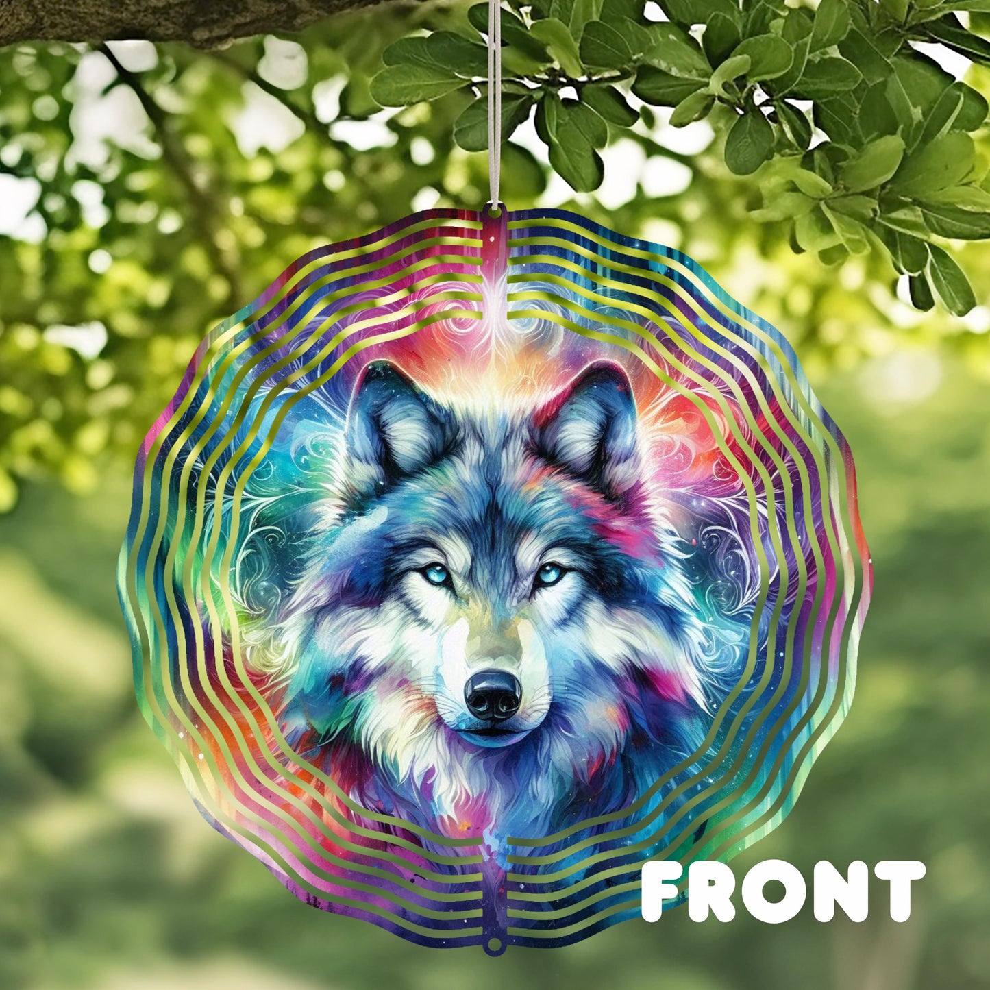 Wolf Head Wind Spinner  Double-Sided UV Resistant Outdoor Art for Northern Lights Decor