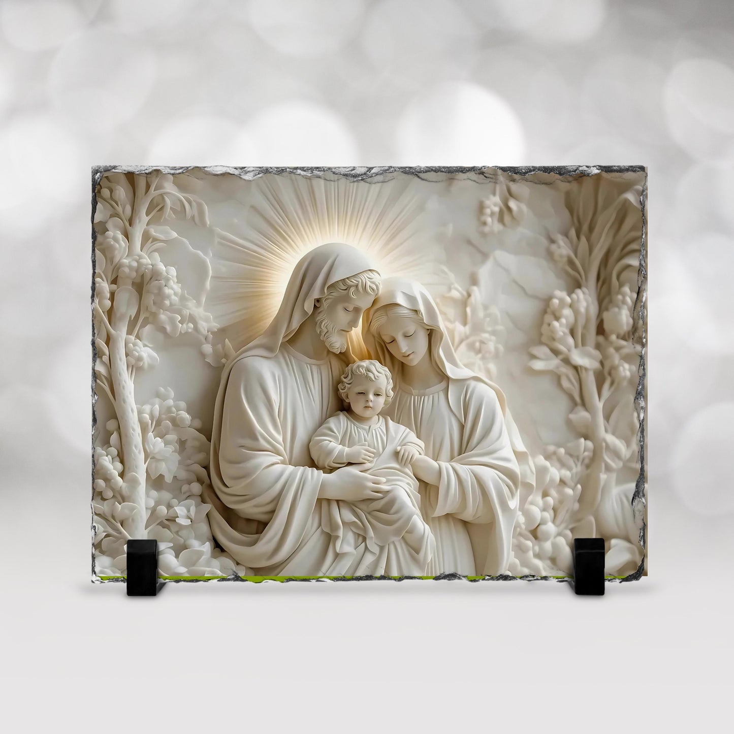 3D Slate Plaque of Joseph Jesus  Mary - Fractured Edges Decorative Religious Art