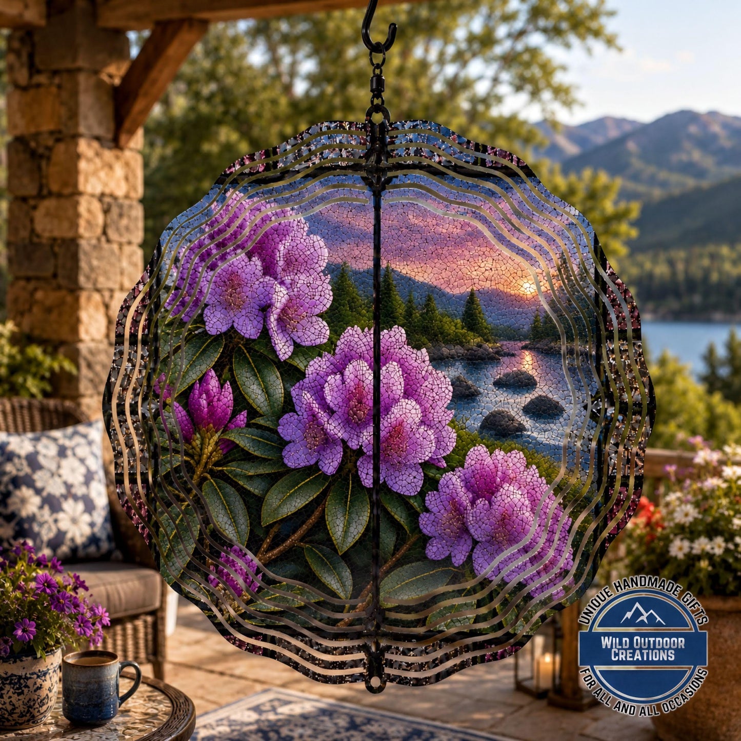 Washington Wind Spinner - Garden Spinner With Purple Bloom Metal Outdoor Patio Art
