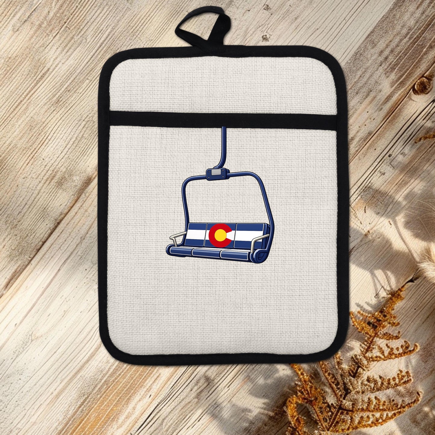 Colorado Flag Pot Holder – Ski Lift Pot Holder with Heat Resistant Mitt & Non Slip Trivet