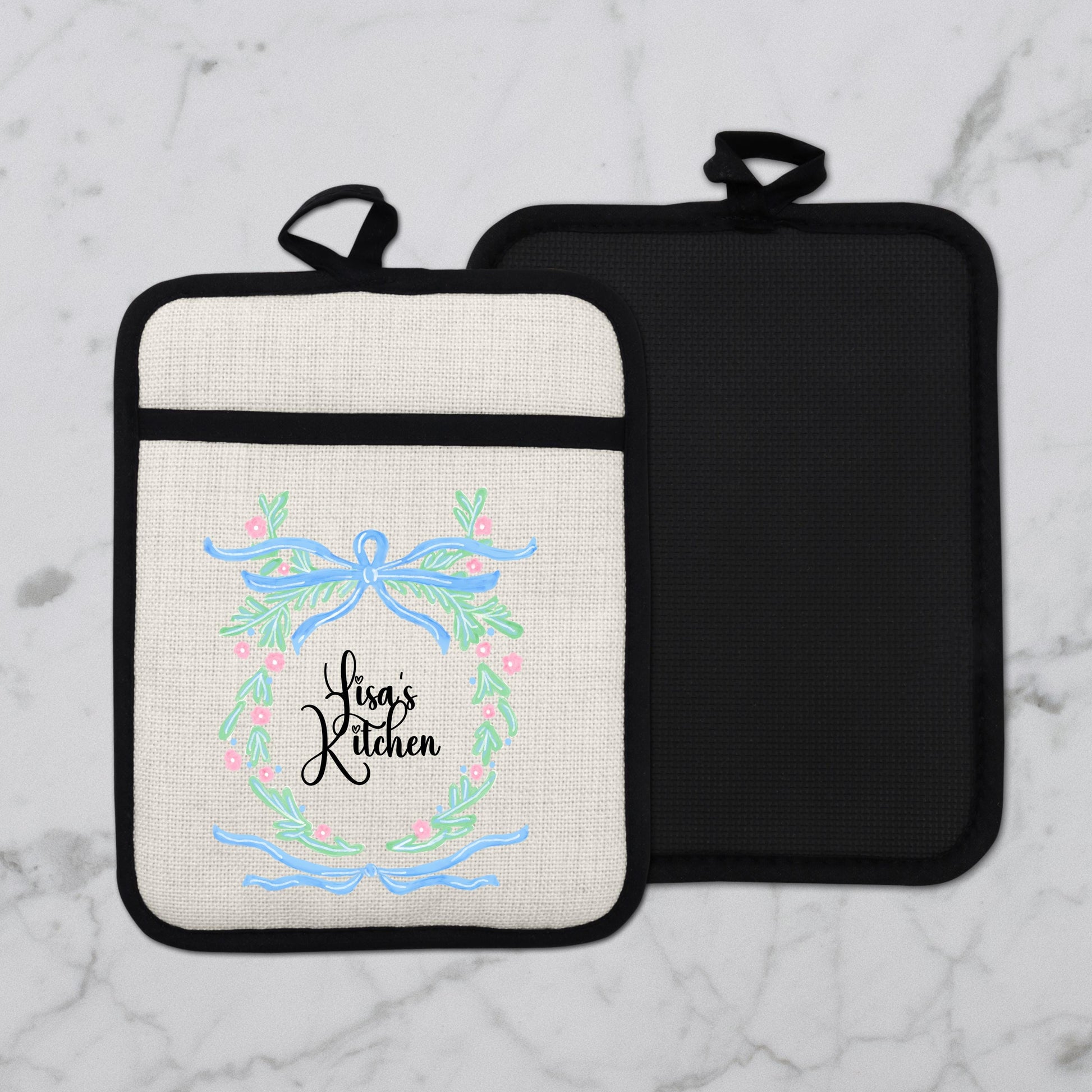 Personalized Pot Holder – Custom Name Floral Kitchen Gift With Linen Pocket - additional product photo 12