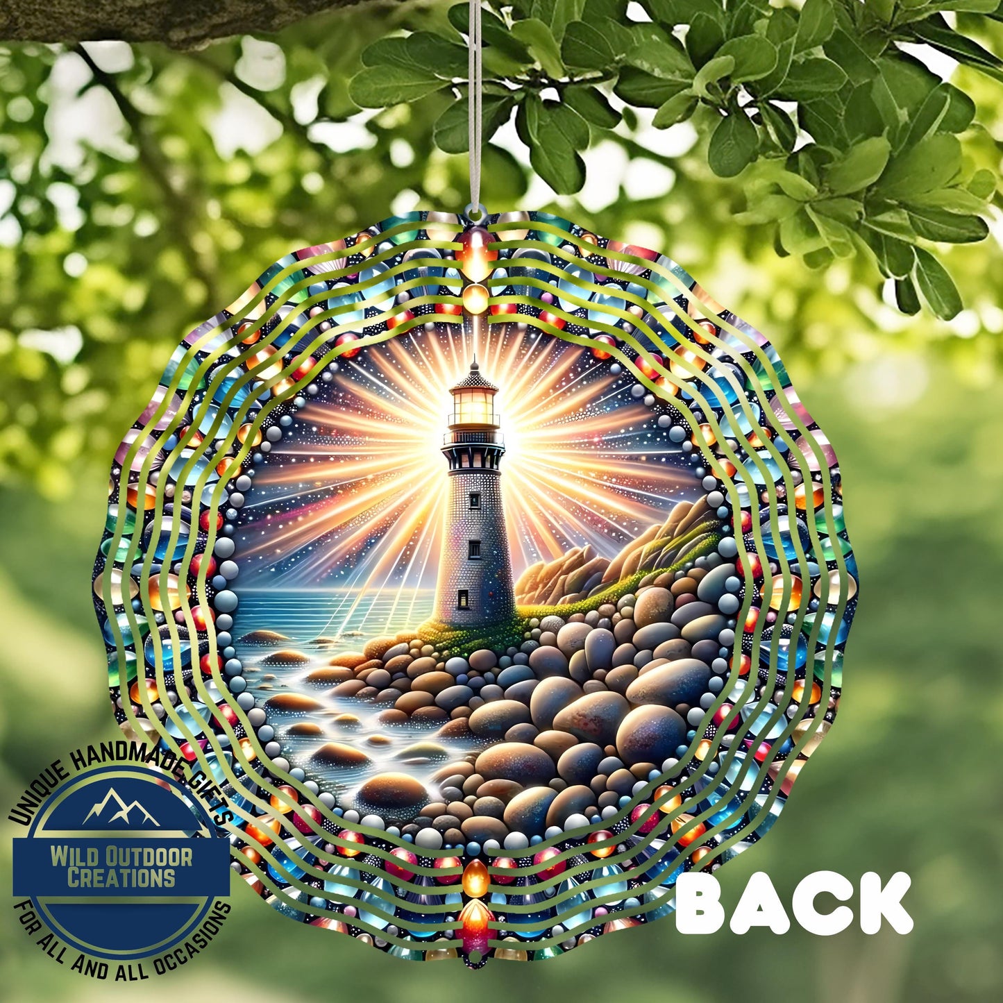 Lighthouse Wind Spinner - Coastal Garden Decor, Aluminum Outdoor Spinner Gift