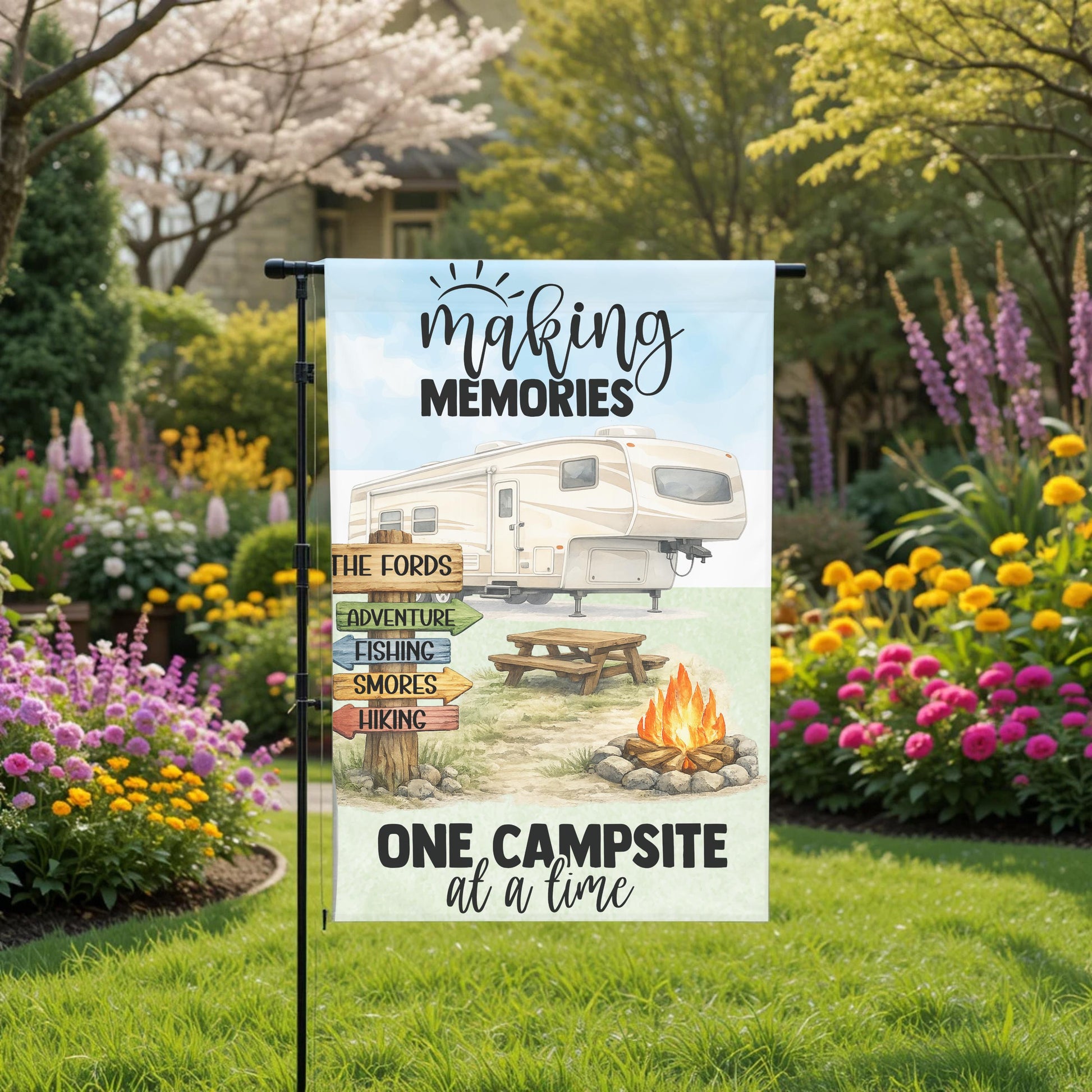 Personalized Camping Flag - Custom 5th Wheel Garden Flag 12x18 Weather Resistant - design detail
