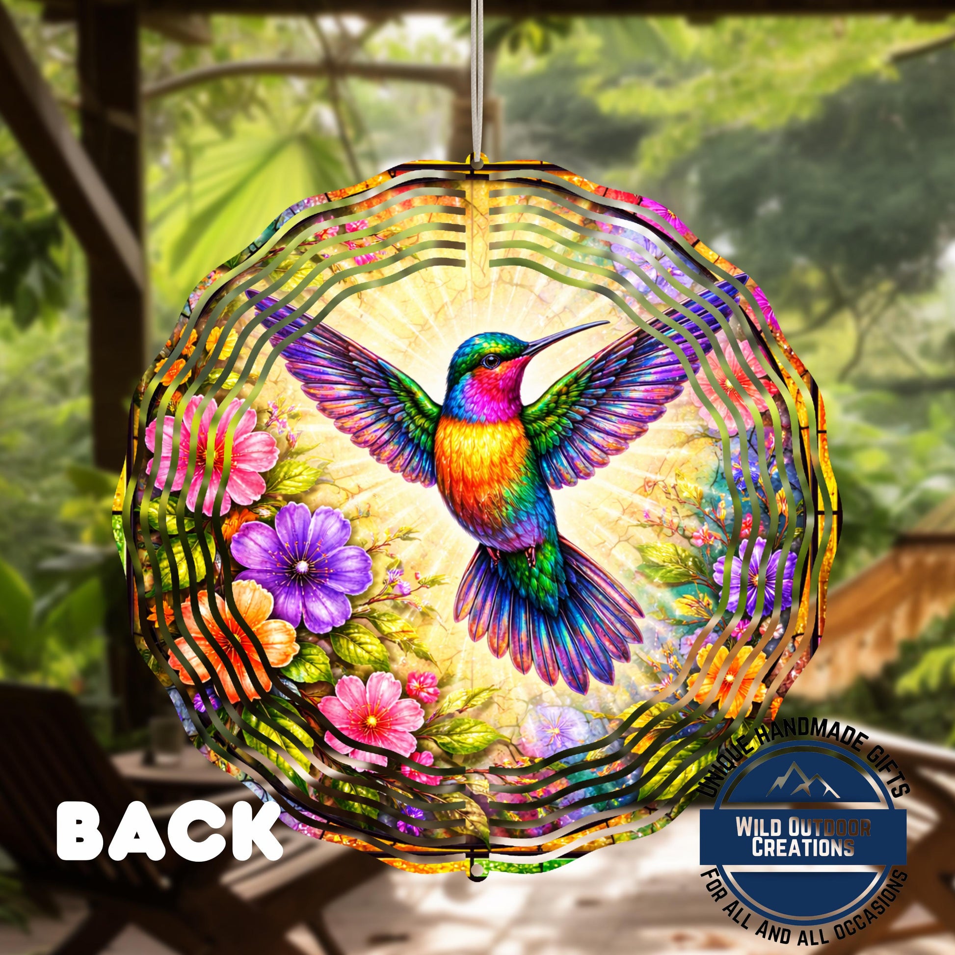 Hummingbird Garden Spinner - Double Sided 10" Floral Wind Spinner with Smooth 360 Rotation - scale and size reference