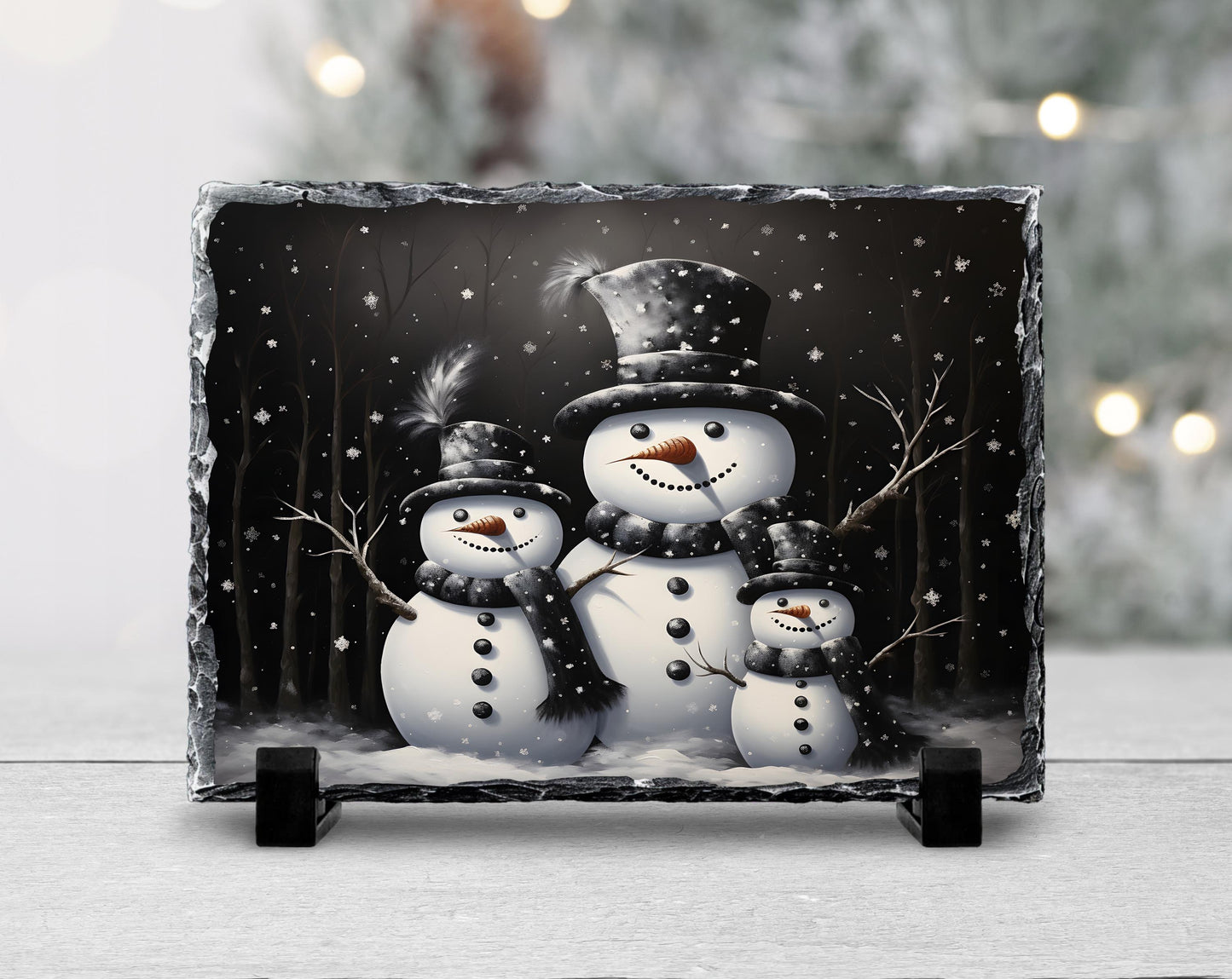 Handcrafted Christmas Snowman Slate Plaque with Fractured Edges  Unique Holiday Decor and Winter Celebration Gift
