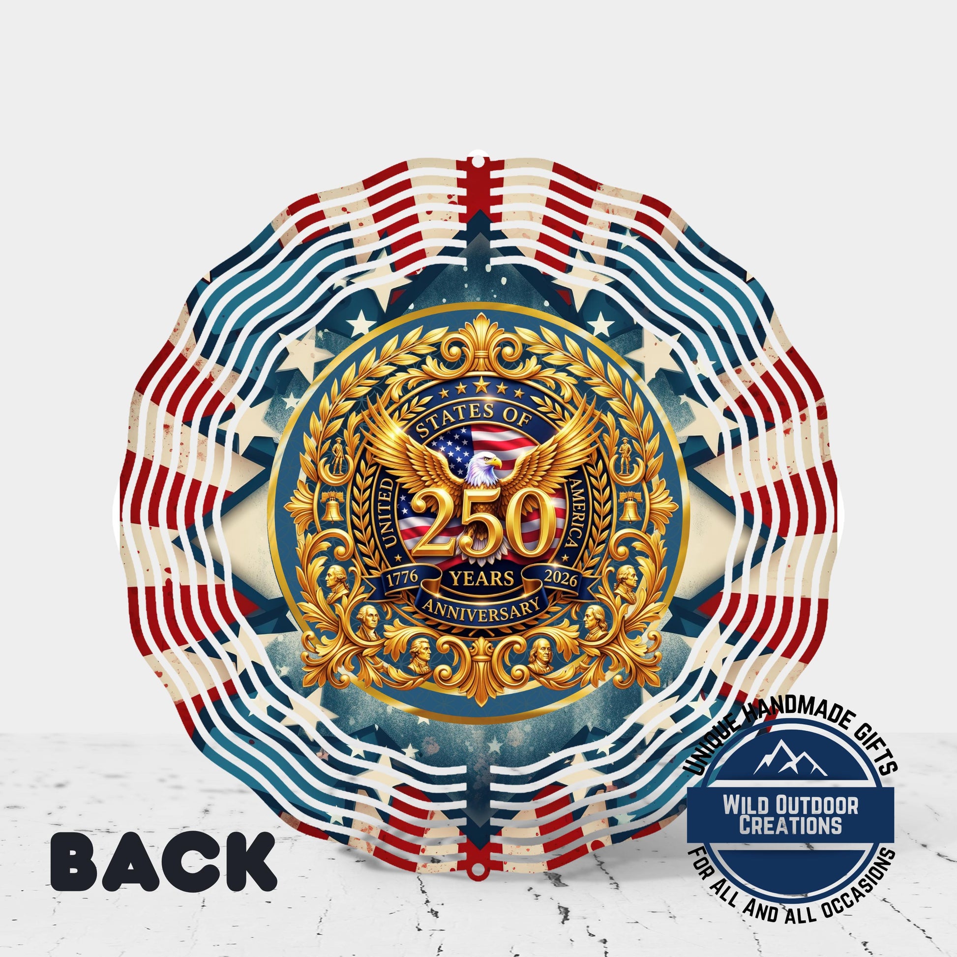 USA 250th Wind Spinner – Double Sided Gold Eagle Wall Art | Patriotic Garden Decor - alternate view